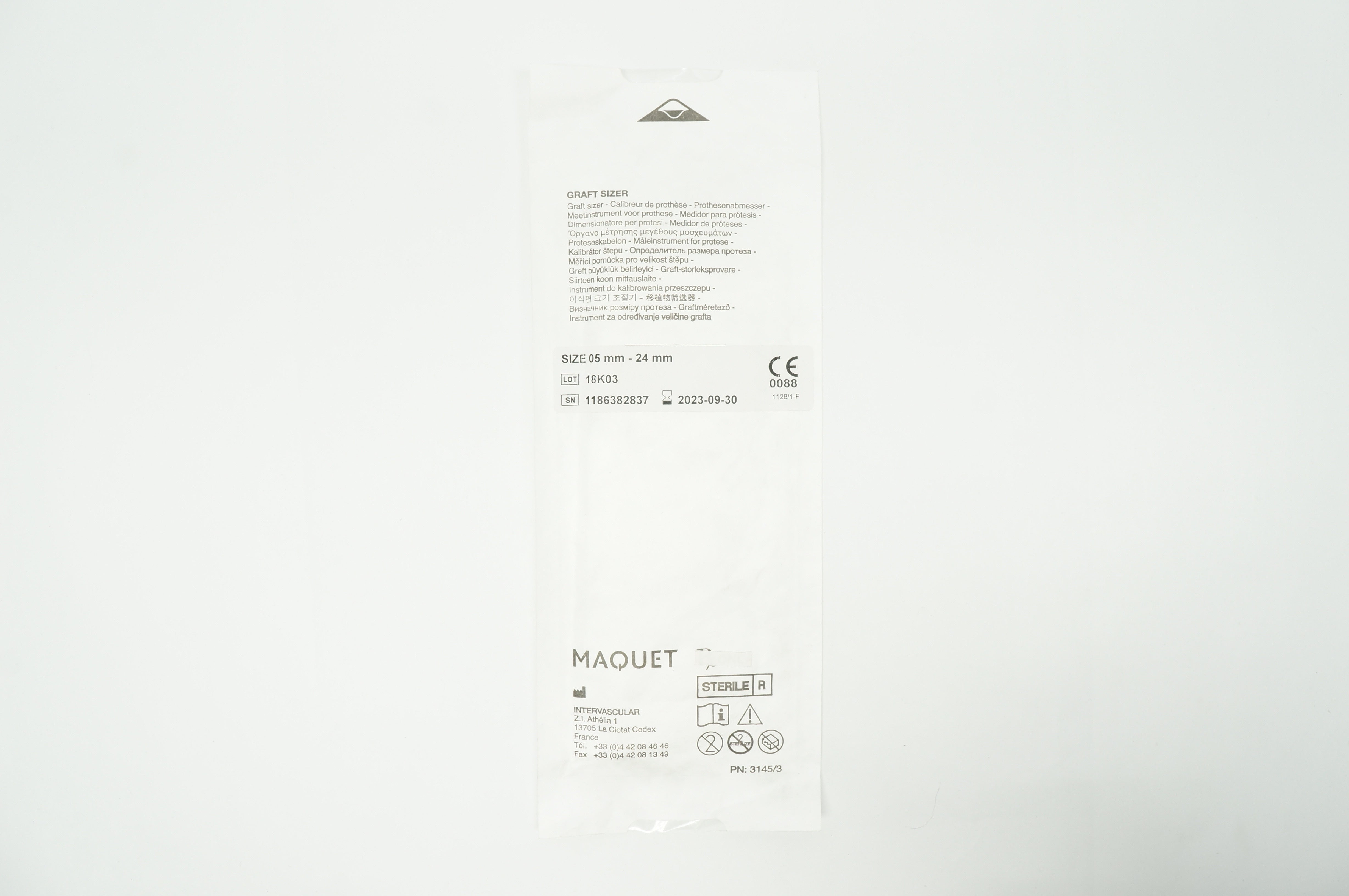 Intervascular 1186382837 Maquet Graft Sizer 05mm-24mm