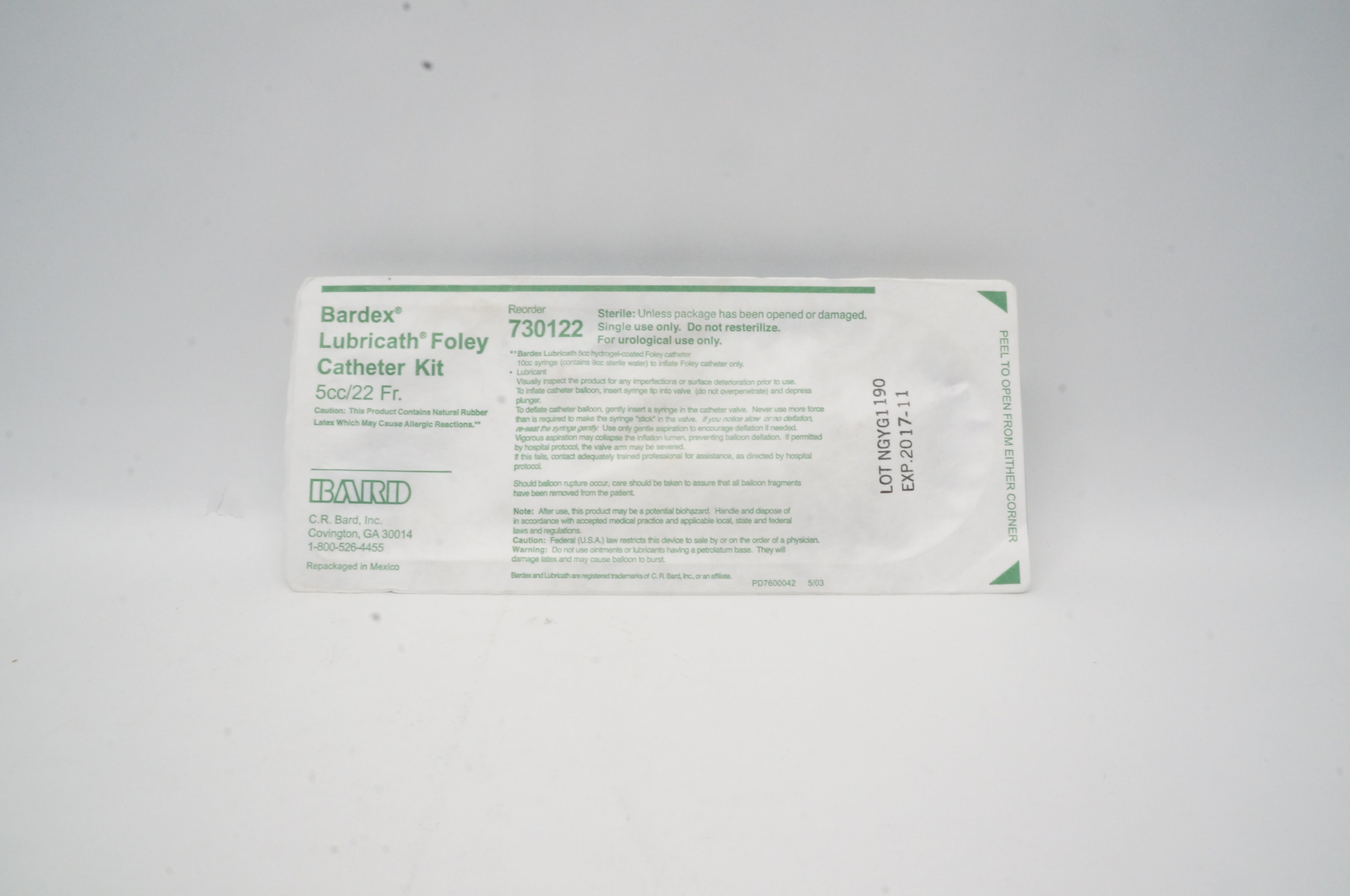 Bard 730122 Bardex Lubricath Foley Cath. Kit 22Fr x5cc (x)