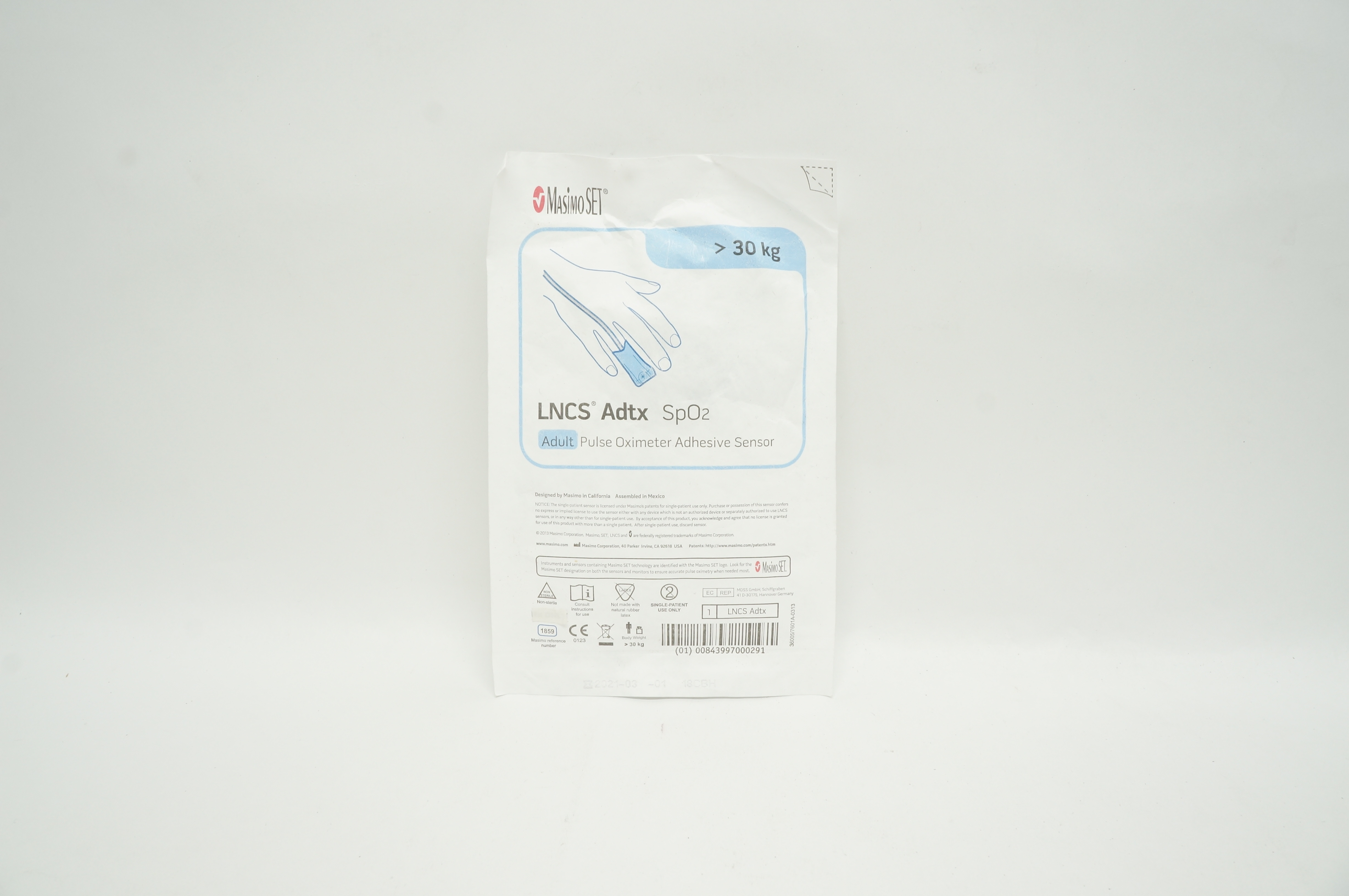 Masimo 1859 LNCS Adtx SpO2 Adult Pulse Oximeter Adhesive Sensor >30 kg (x)