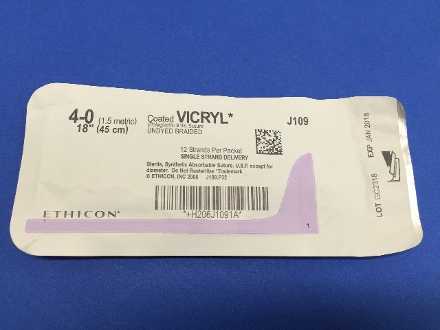 Ethicon J109 VICRYL, Undyed Braided 18