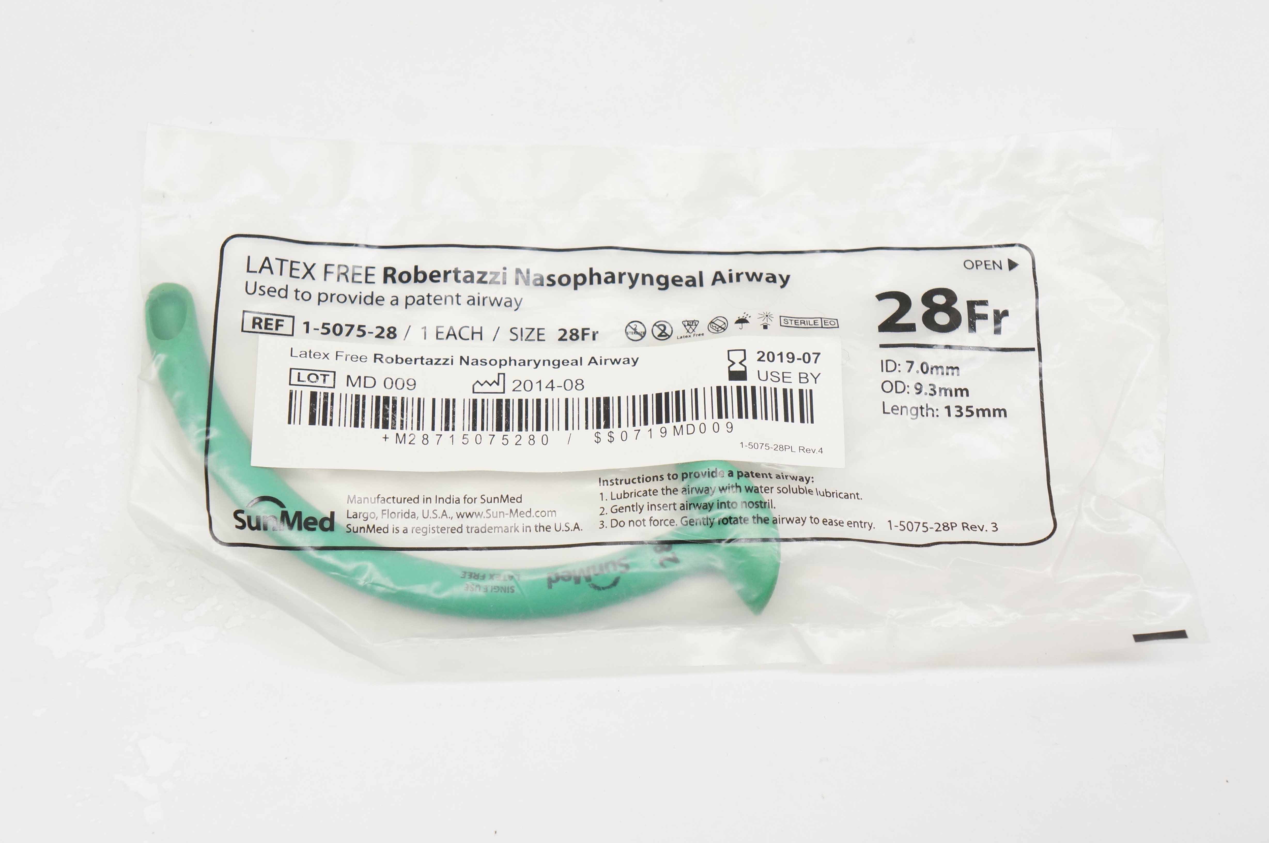 SunMed 1-5075-28 Robertazzi Nasopharyngeal Airway 28Fr. (x)