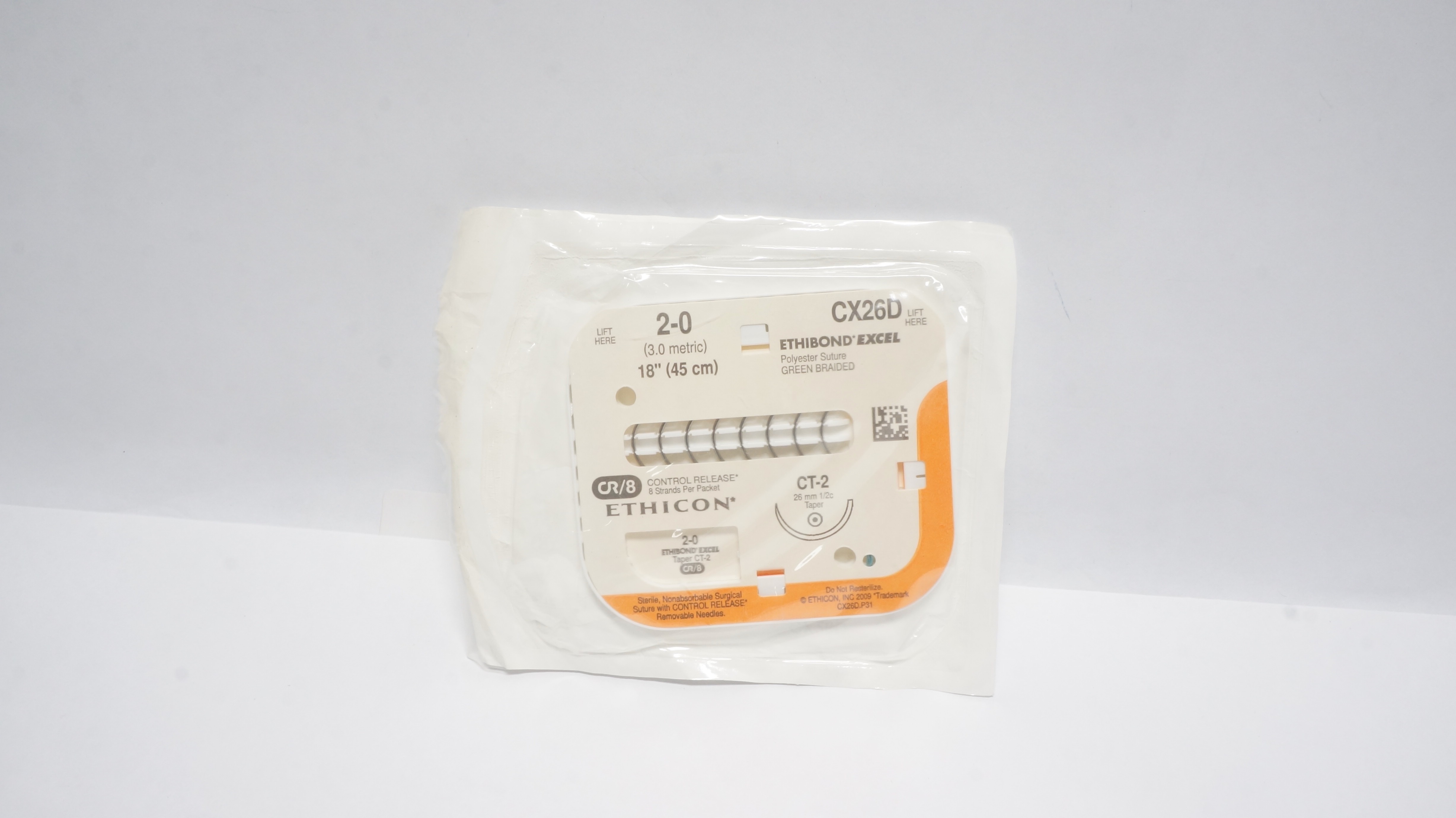 Ethicon CX26D 2-0 Ethibond Excel CT-2, 26mm 1/2c Taper, 18inch (x)