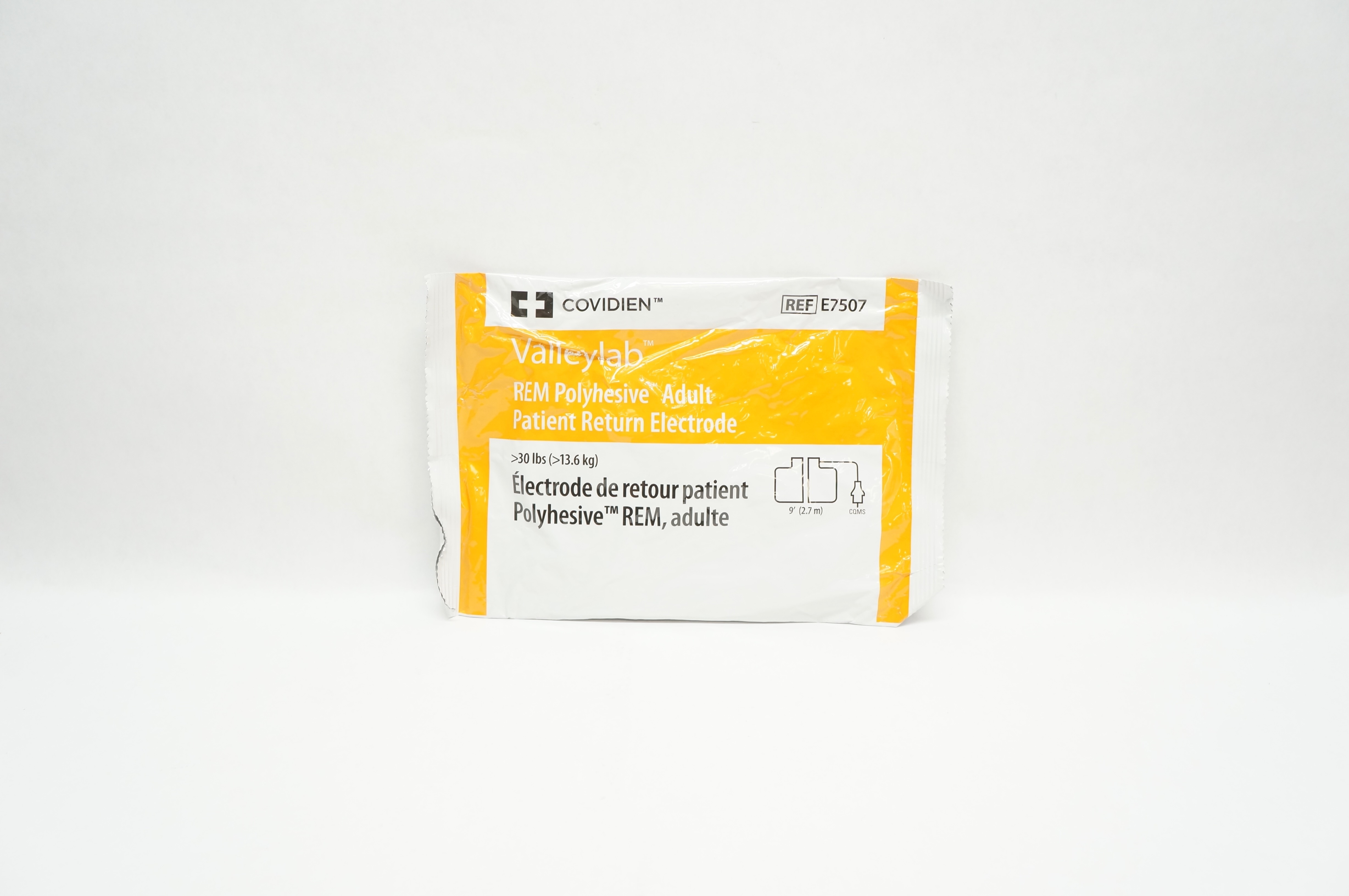 Covidien E7507 ValleyLab REM Polyhesive Adult Return Electrode  >30lbs, 9ft. (x)