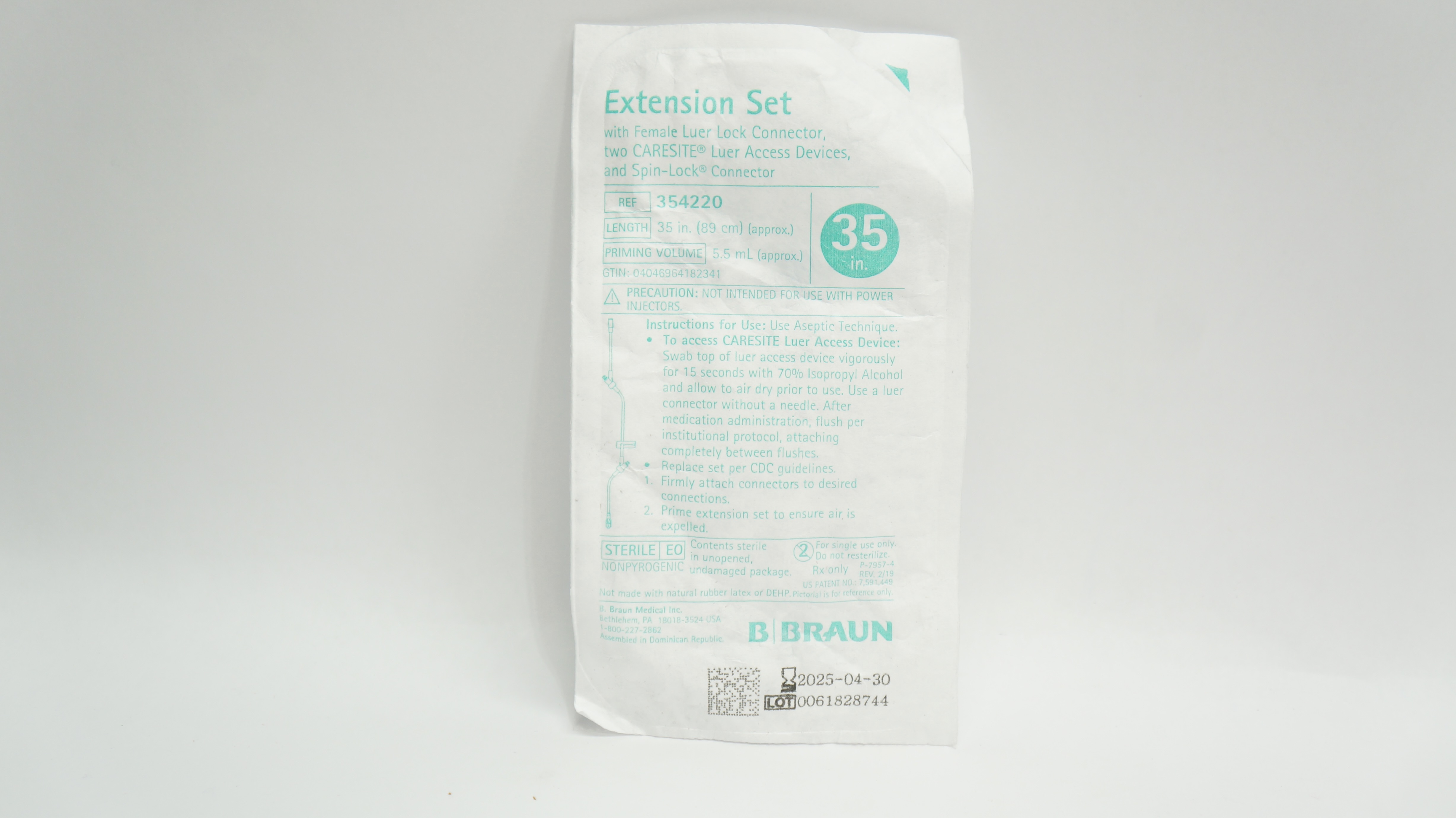 Braun 354220 Extension Set w/Female Luer Lock Connector 35inch x 5.5mL