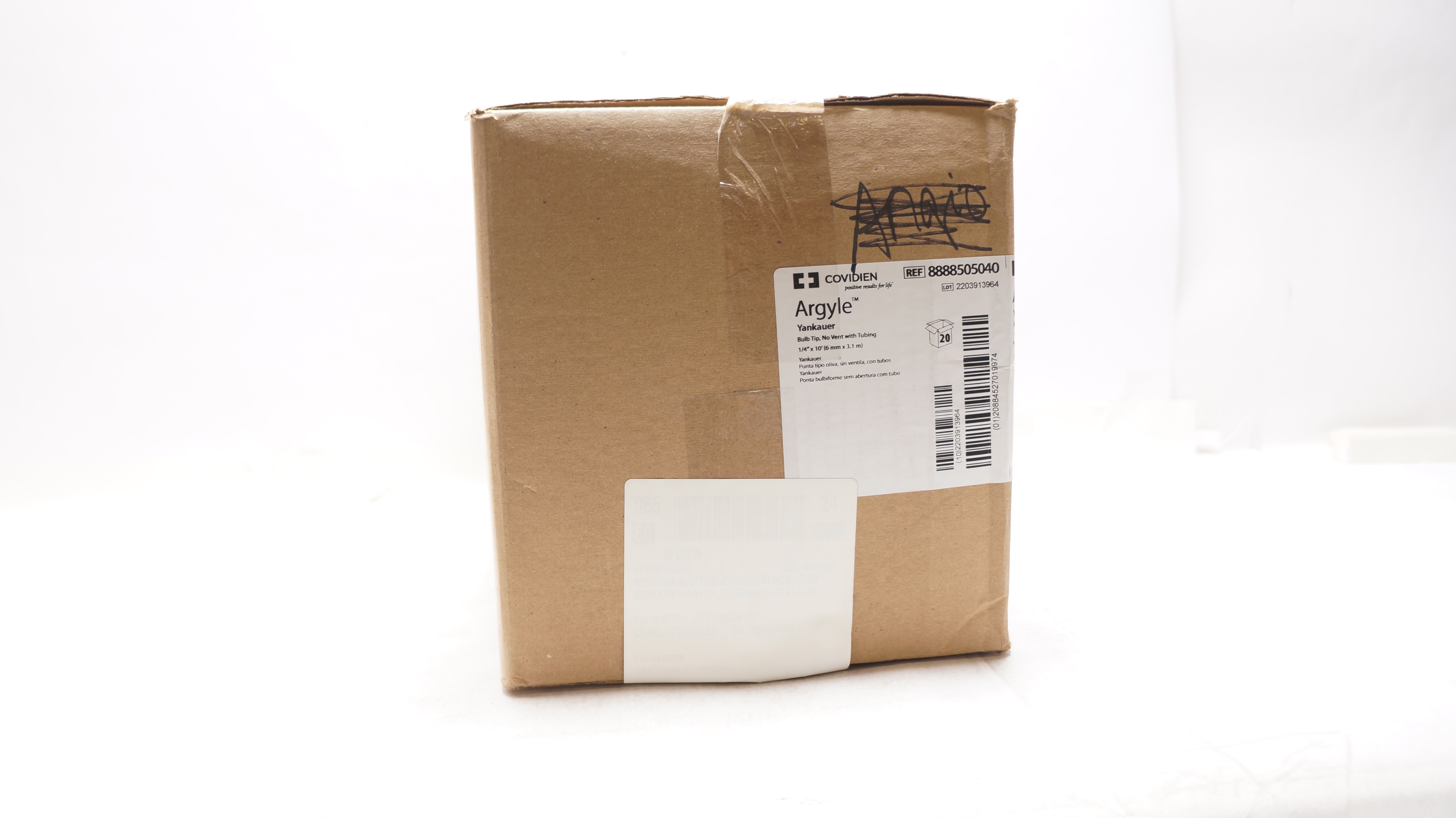 Covidien 8888505040 Argyle Yankauer Bulb Tip No Vent w/Tubing 10ft. - Box of 20