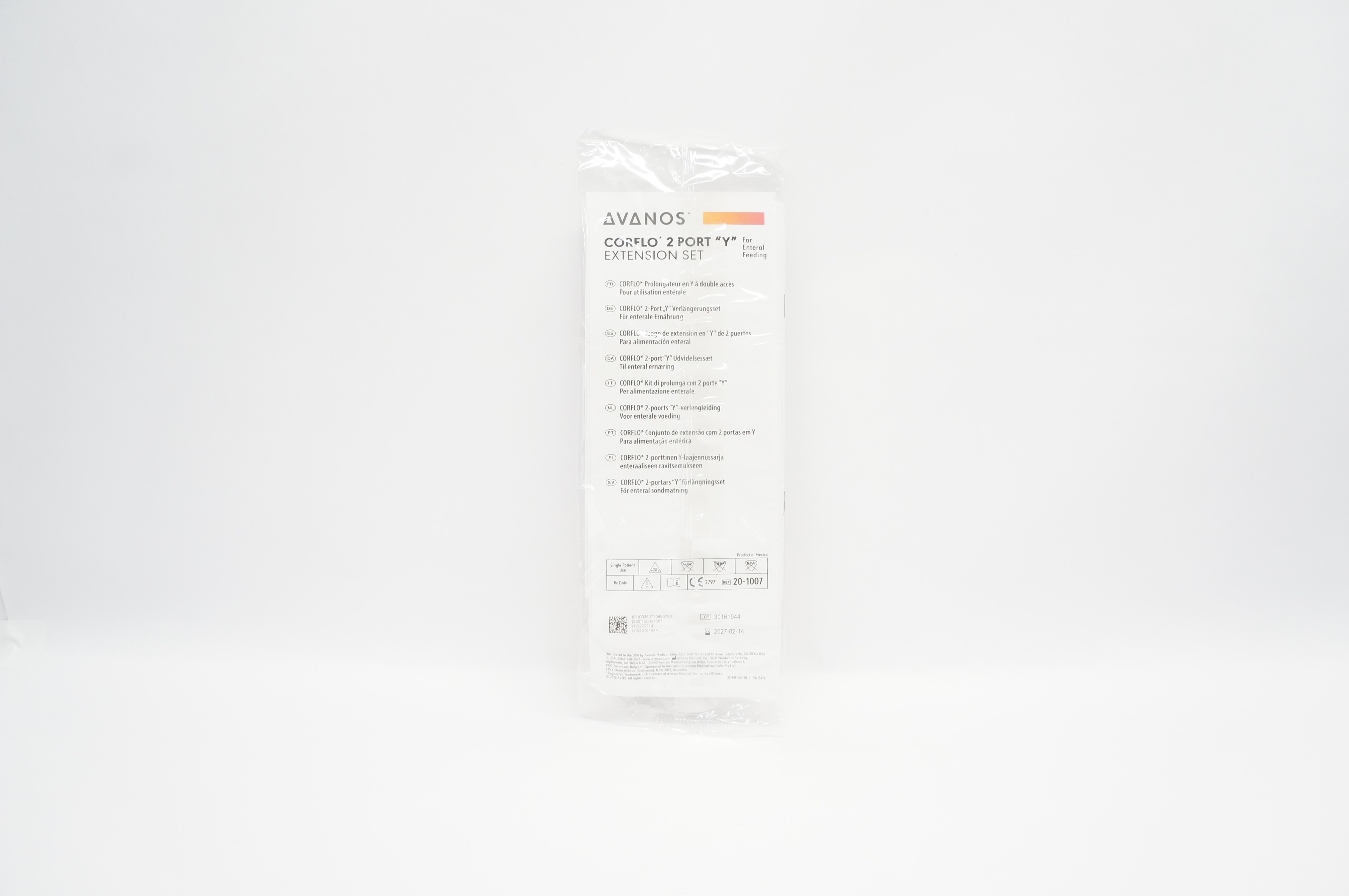 Avanos 20-1007 Corflo 2 Port "Y" Extension Set For Enteral Feeding