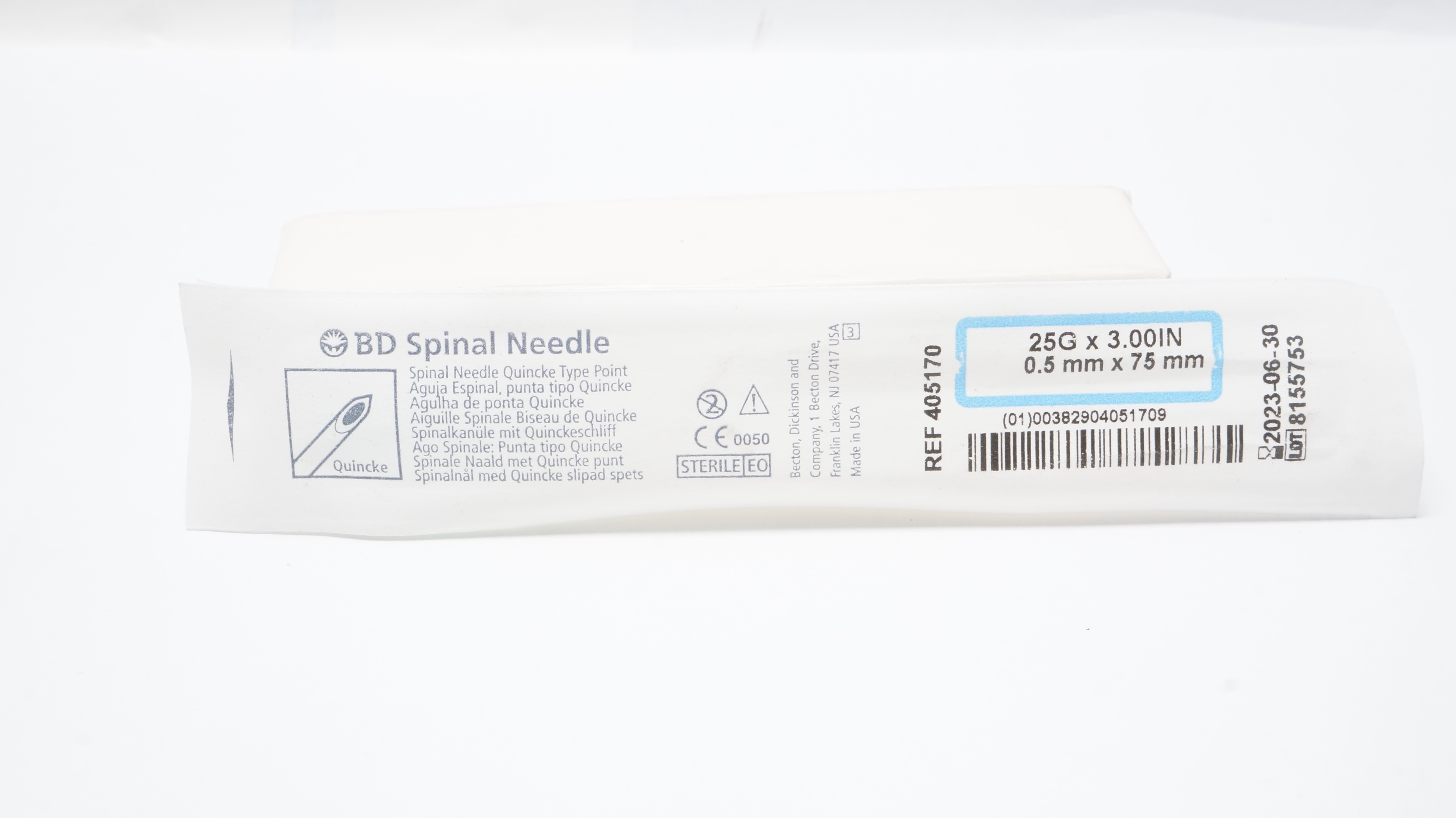 BD 405170 Spinal Ndle Quincke Type Point 25Ga x 3.0 inch (x)