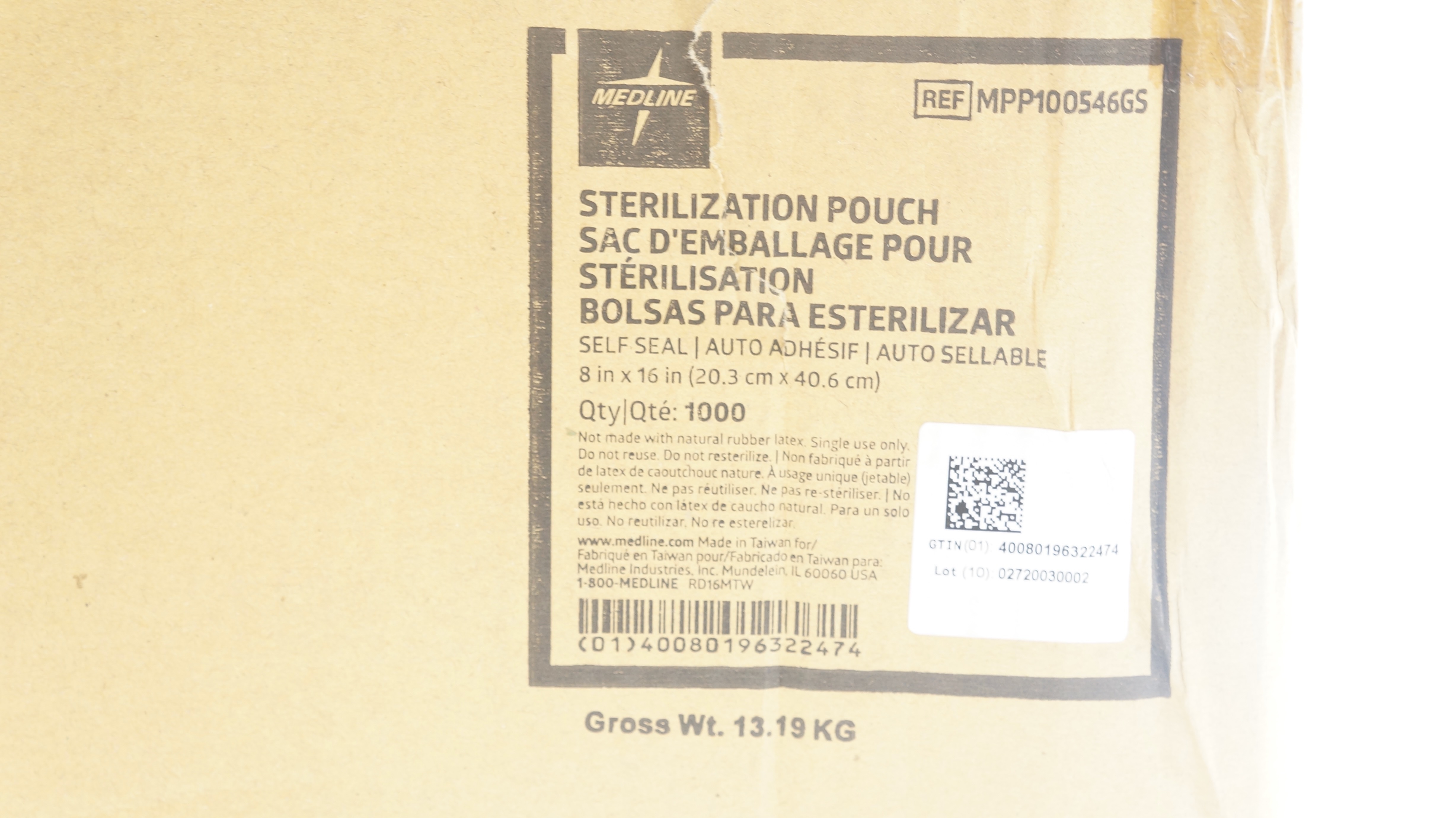 Medline MPP100546GS Self Seal Sterilization Pouch 8inch x 16inch - Box of 1000