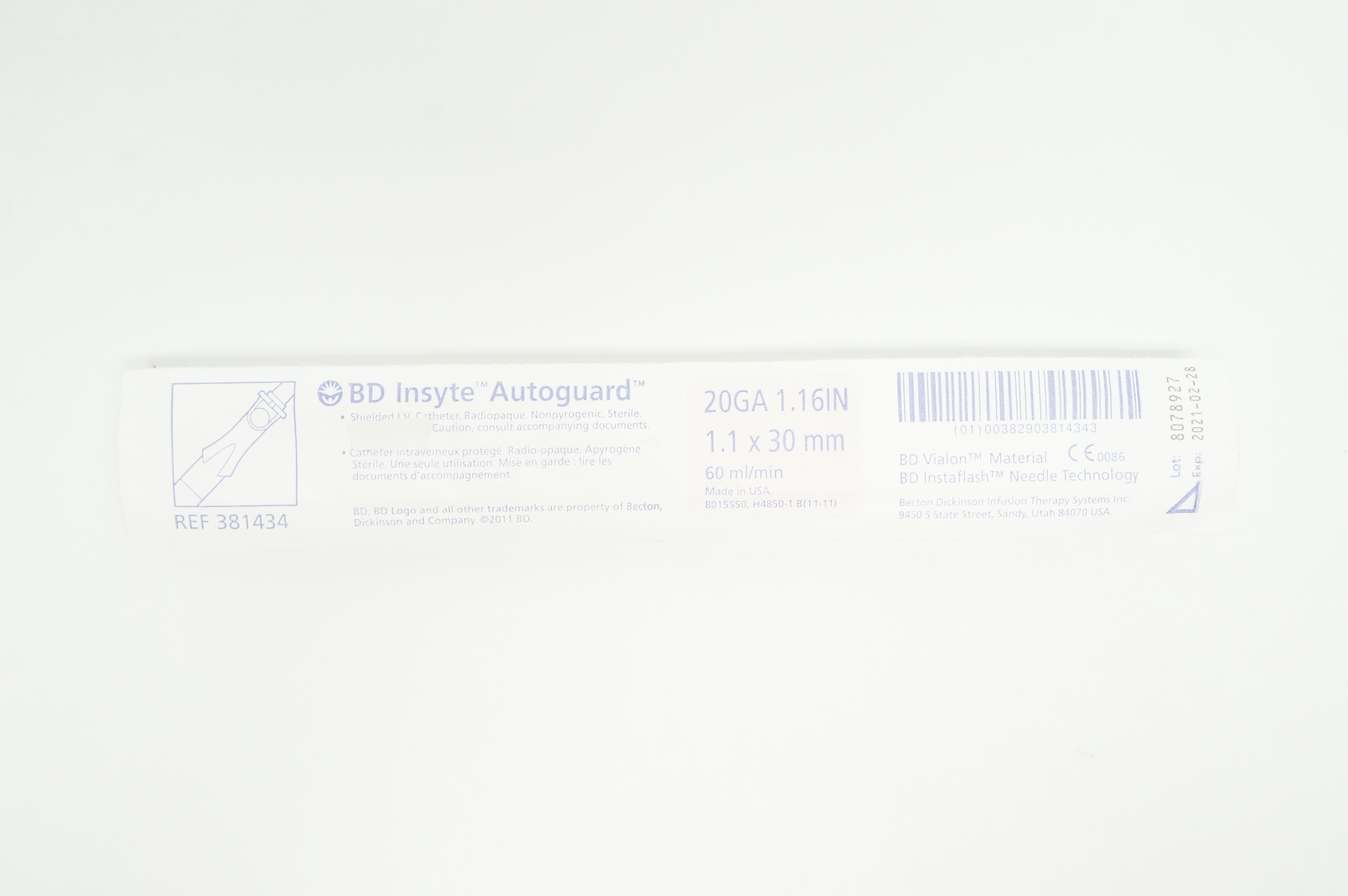 BD 381434 Insyte Autoguard Shielded IV Cath. 20GA x 1.16 inch x 60ml/min (x)