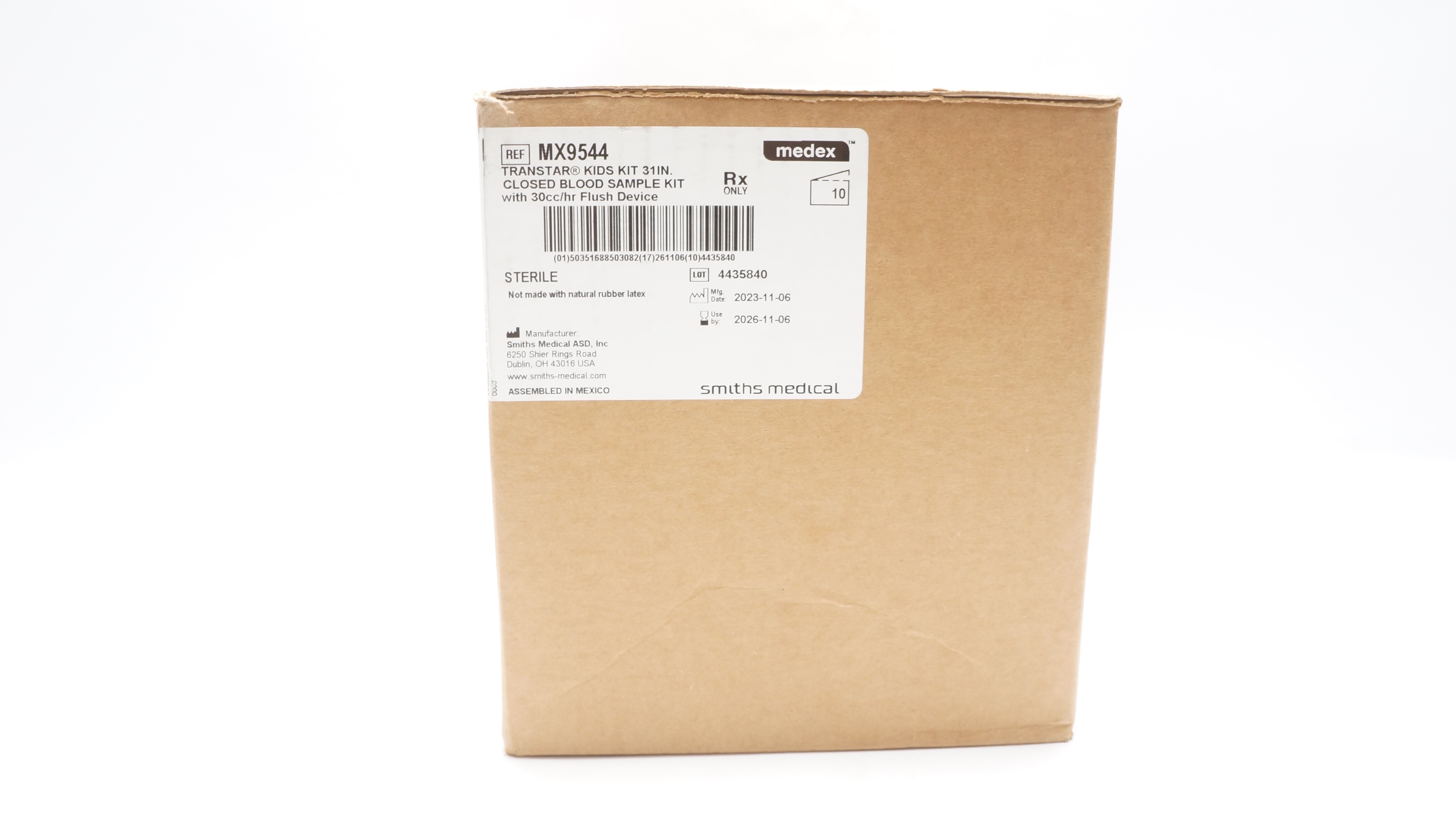 Smiths Medical MX9544 Transtar Kids Kit 31Inn Closed Blood Sample Kit -Box of 10