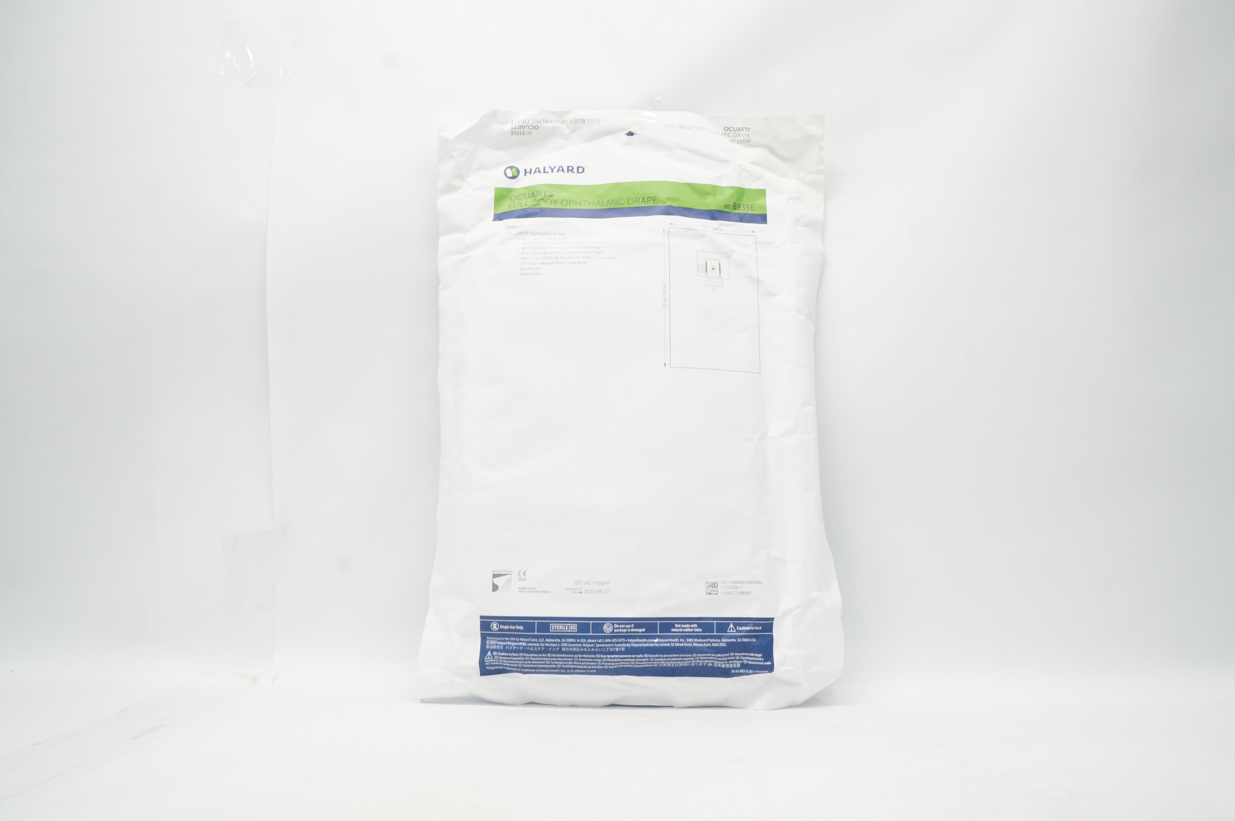 Halyard 89356 Ocuarts Full Body Ophthalmic Drape 72inch x 115inch