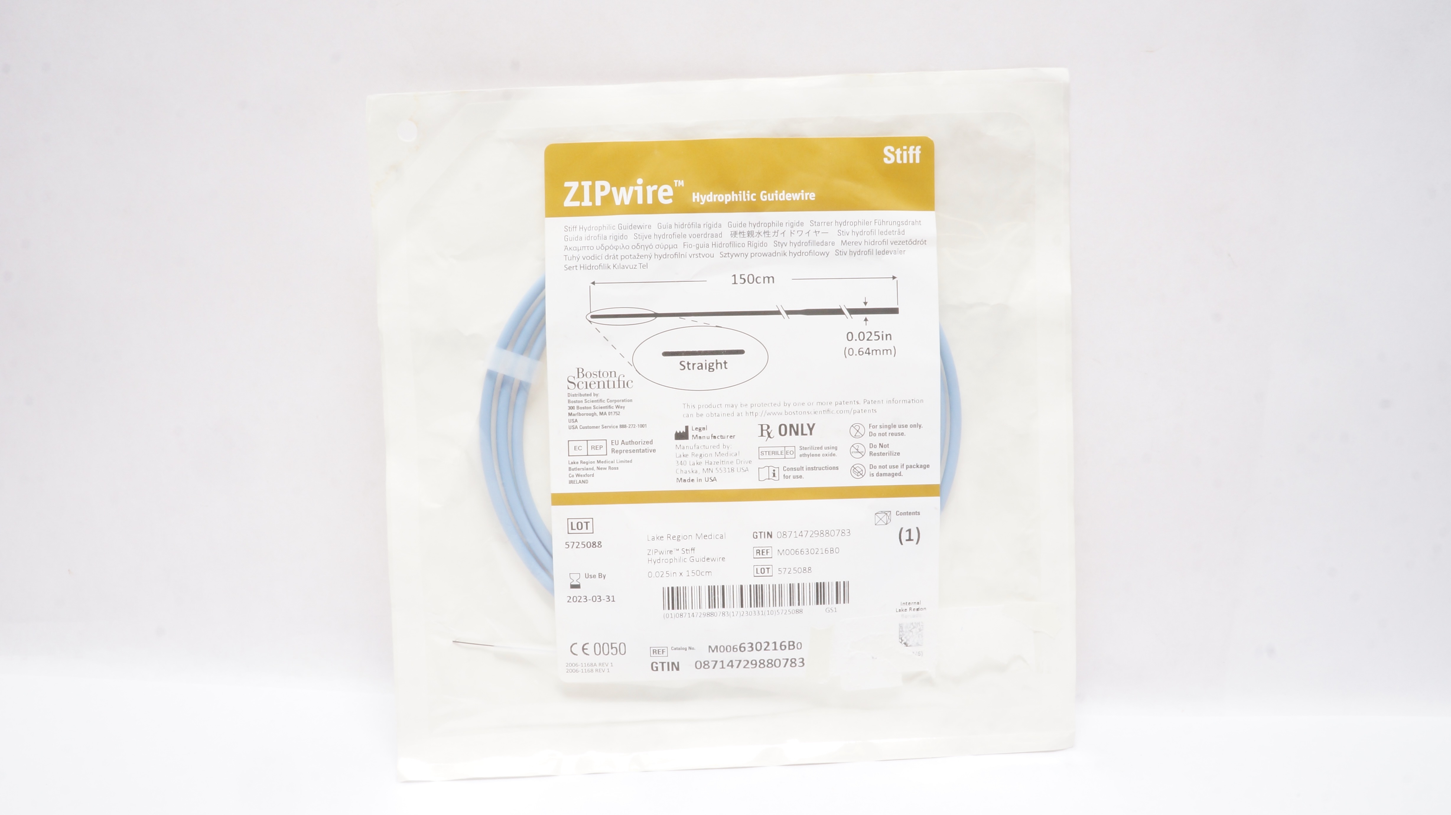 Boston Scientific M006630216B0 ZIPwire Hydrophilic Guidewire 150cm x 0.025in (x)