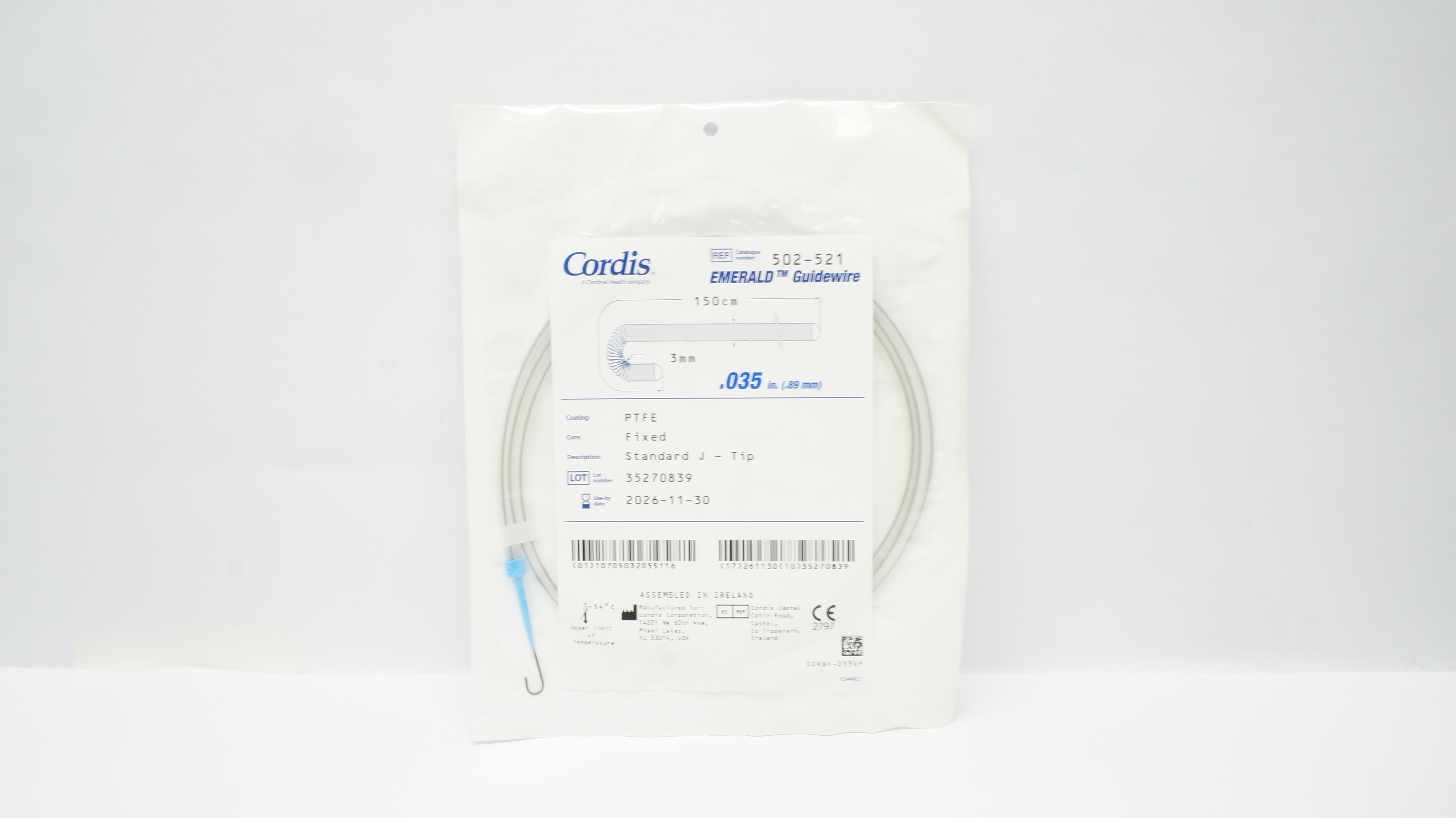 Cordis 502-521 Emerald Guidewire Standard J-TIP 150cm x 0.035