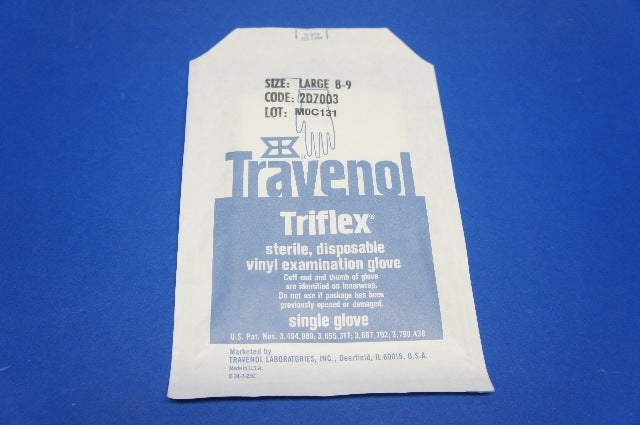 Travenol 2D7003 Triflex Disposable Vinyl Examination Glove Large 8-9