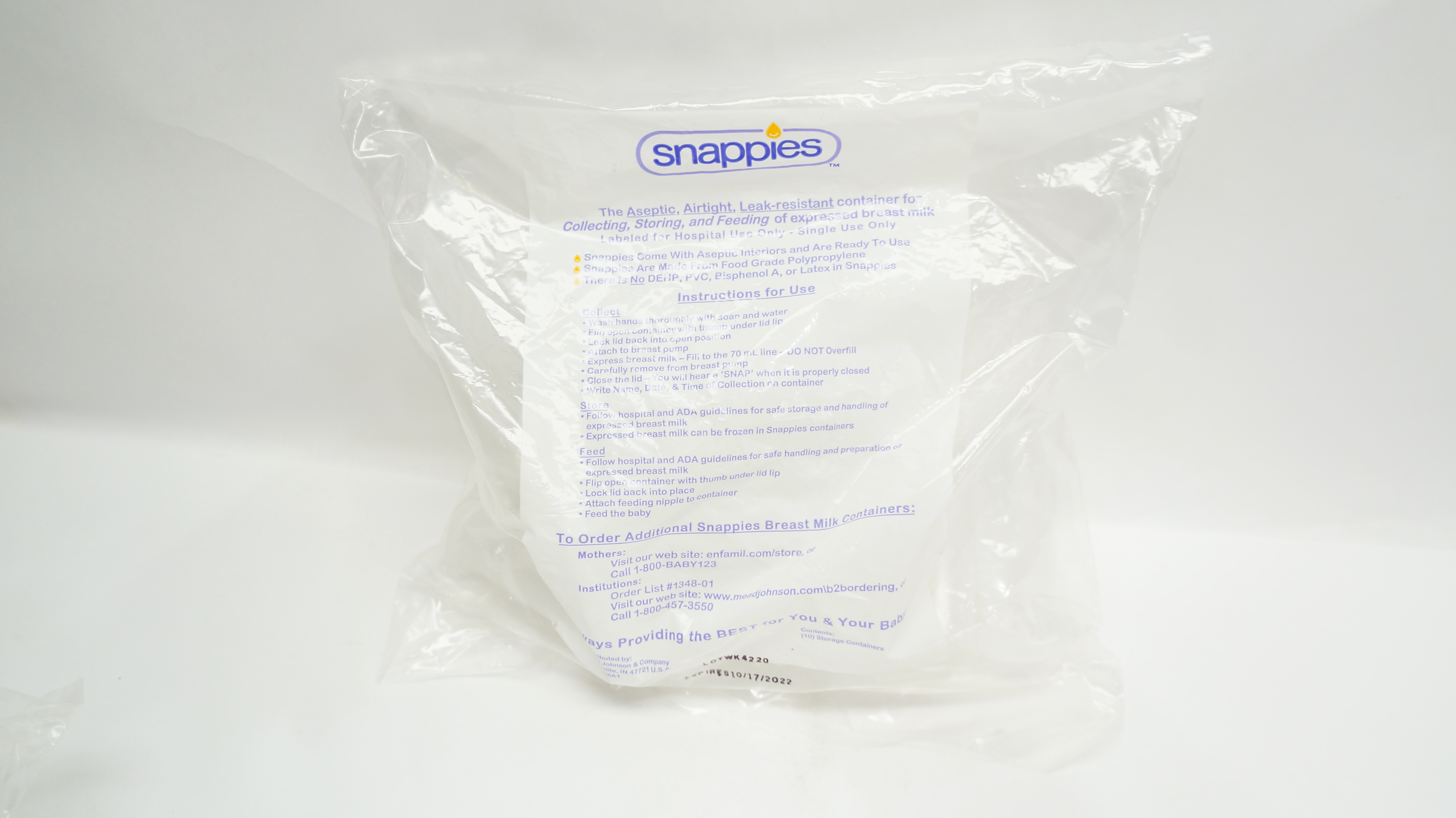 Thermo Fisher Scientific 10253 Snappies Aseptic Breast Milk Container (x)