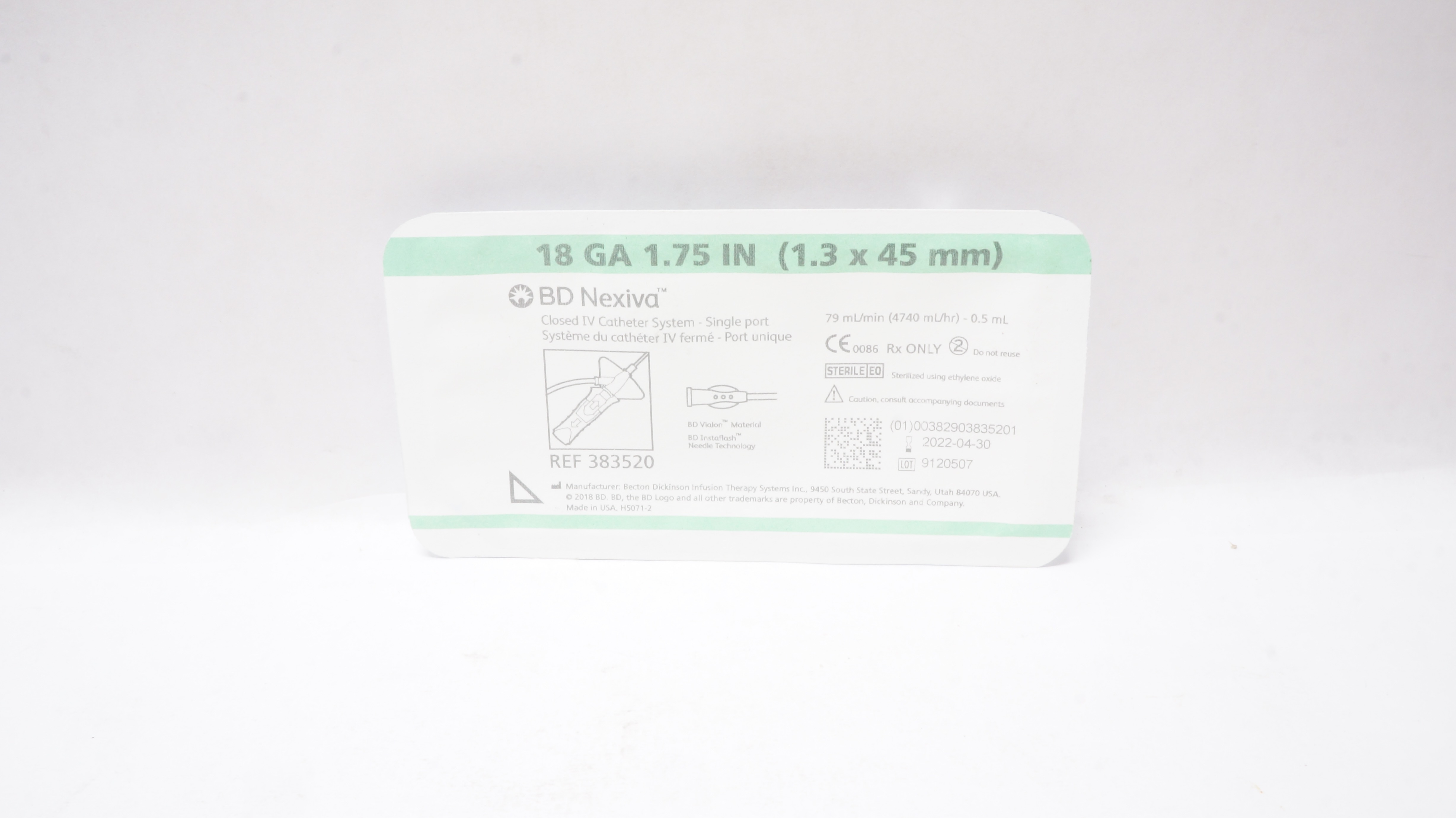 BD 383520 Nexivia Closed IV Catheter System- Single Port 18Ga x  1.75In (x)
