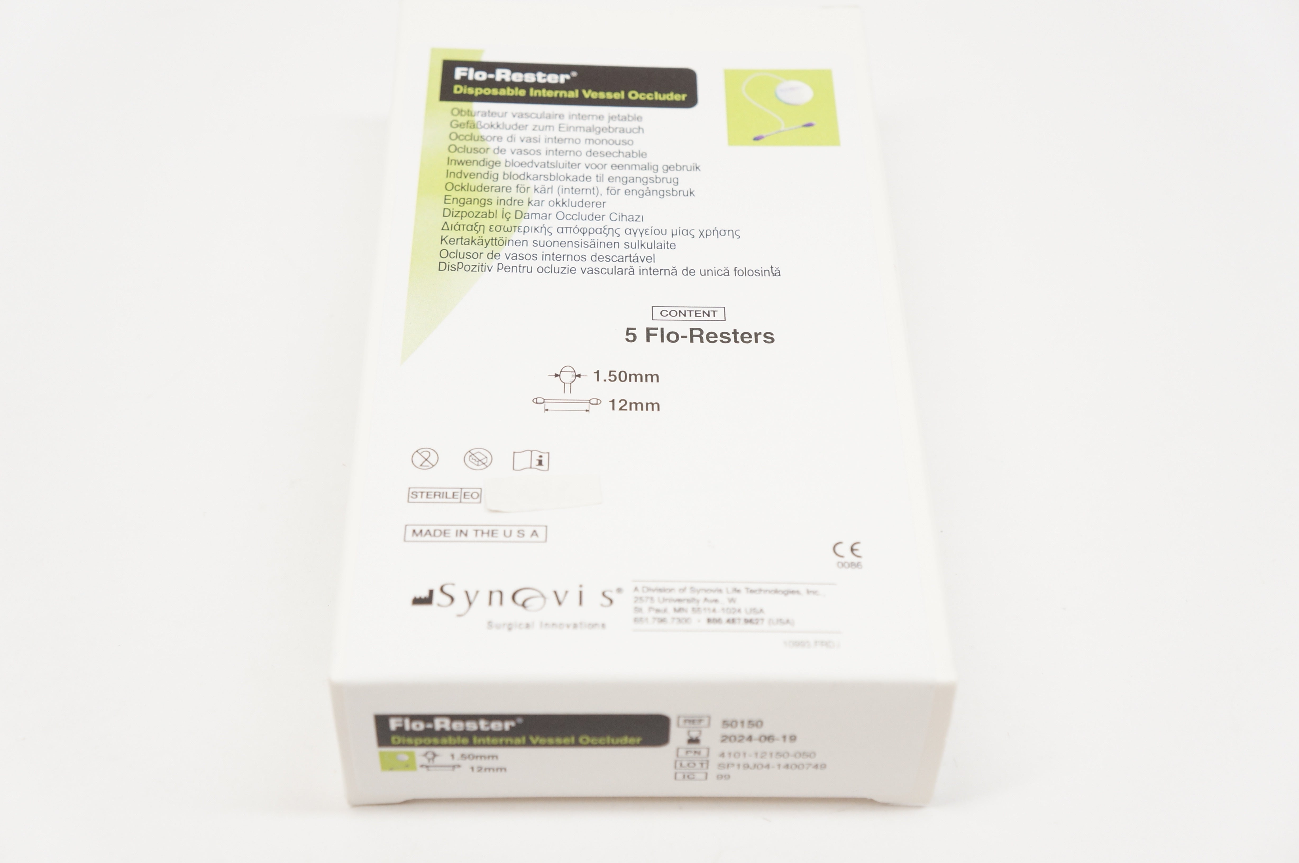 Synovis 50150 Flo-Rester Disposable Internal Vessel Occluder 1.5mm x 12mm