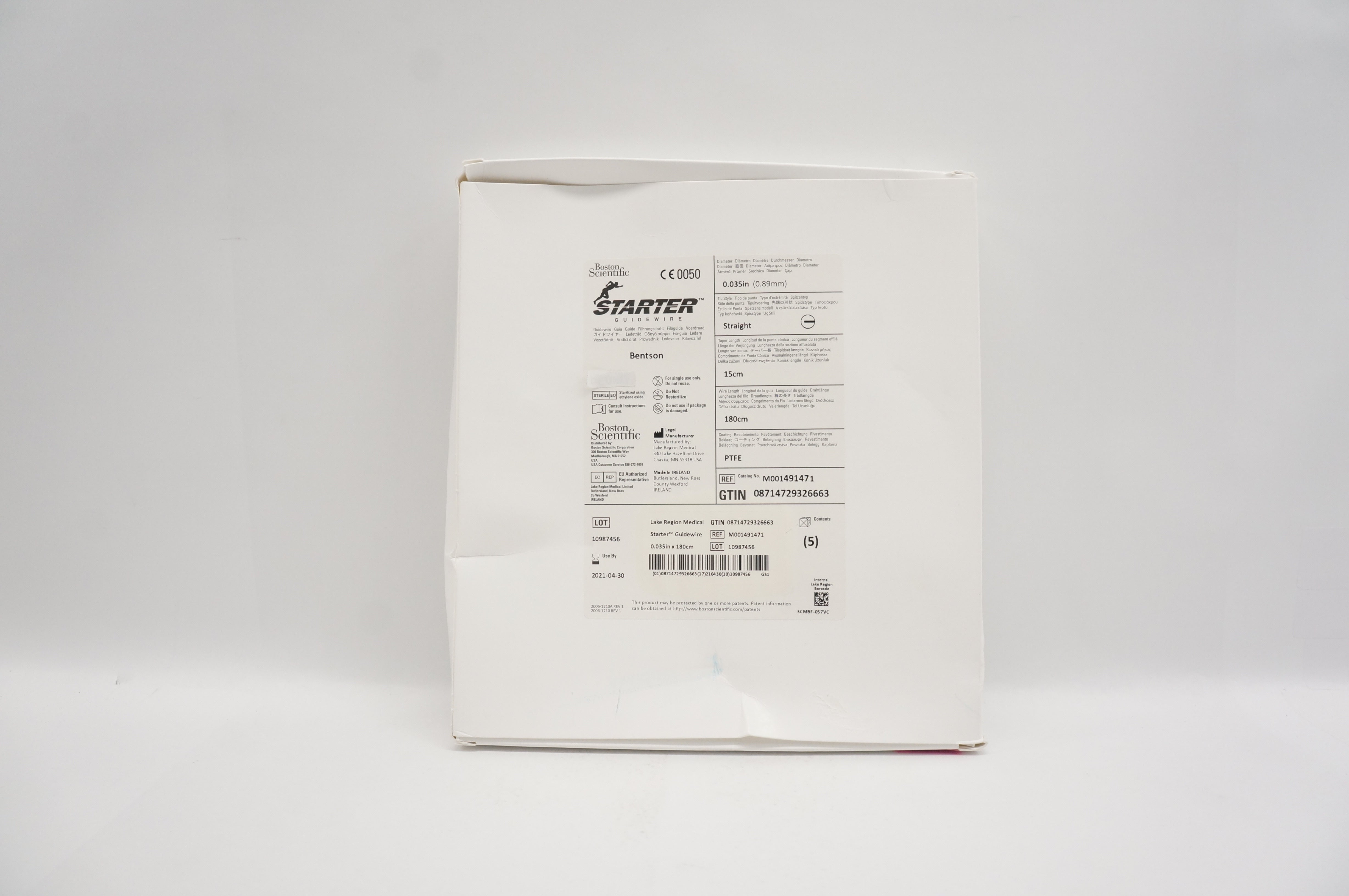 Boston Scientific 49147 Starter PTFE Guidewire 0.035inch x 180cm (x) - Box of 5