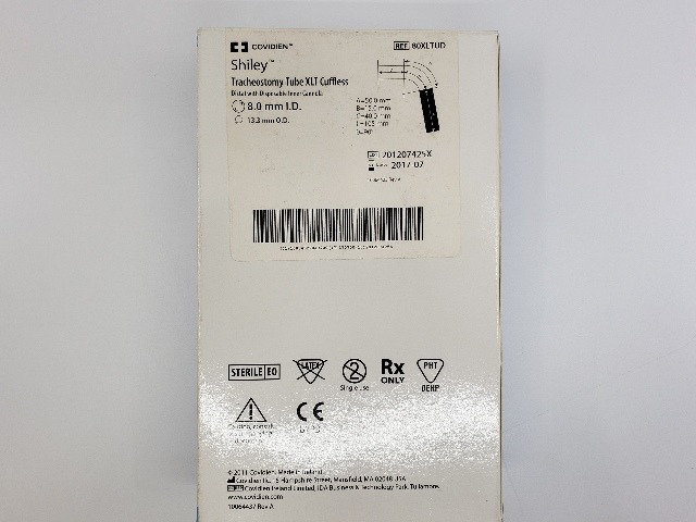 Covidien 80XLTUD Shiley Tracheostomy Tube XLT Cuffless 8.0mm ID, 13.3mm OD (x)