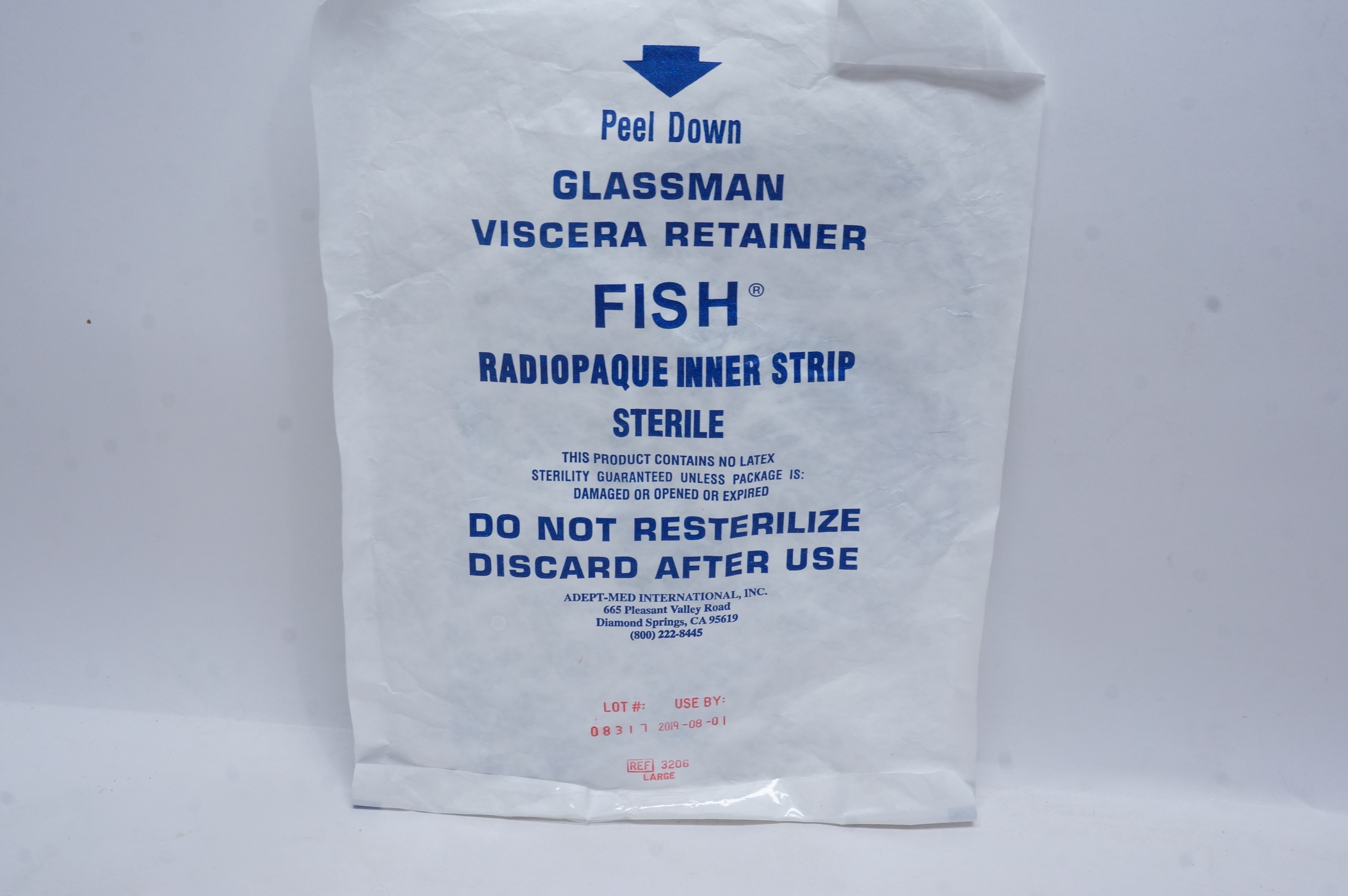 Adept-Med 3206 Glassman Viscera Retainer Fish Radiopaque Inner Strip, Large (x)