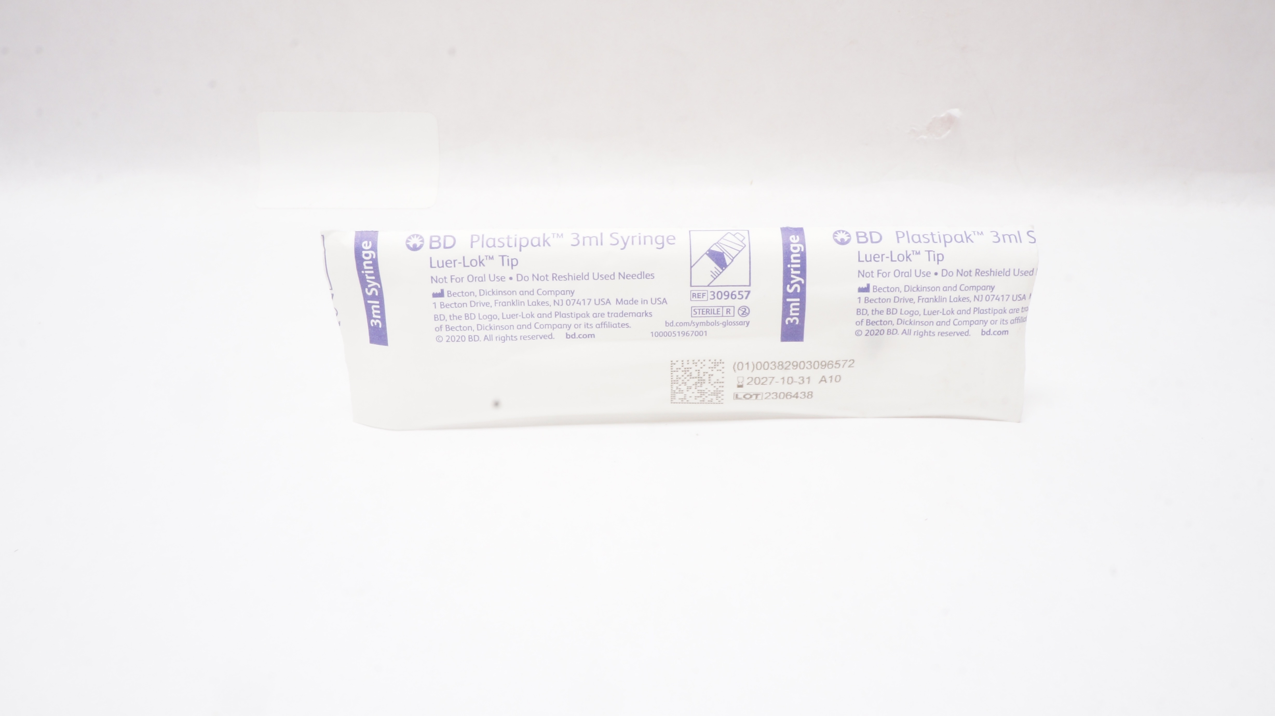 BD 309657 Plastipak Luer-Lok Tip Syringe 3mL