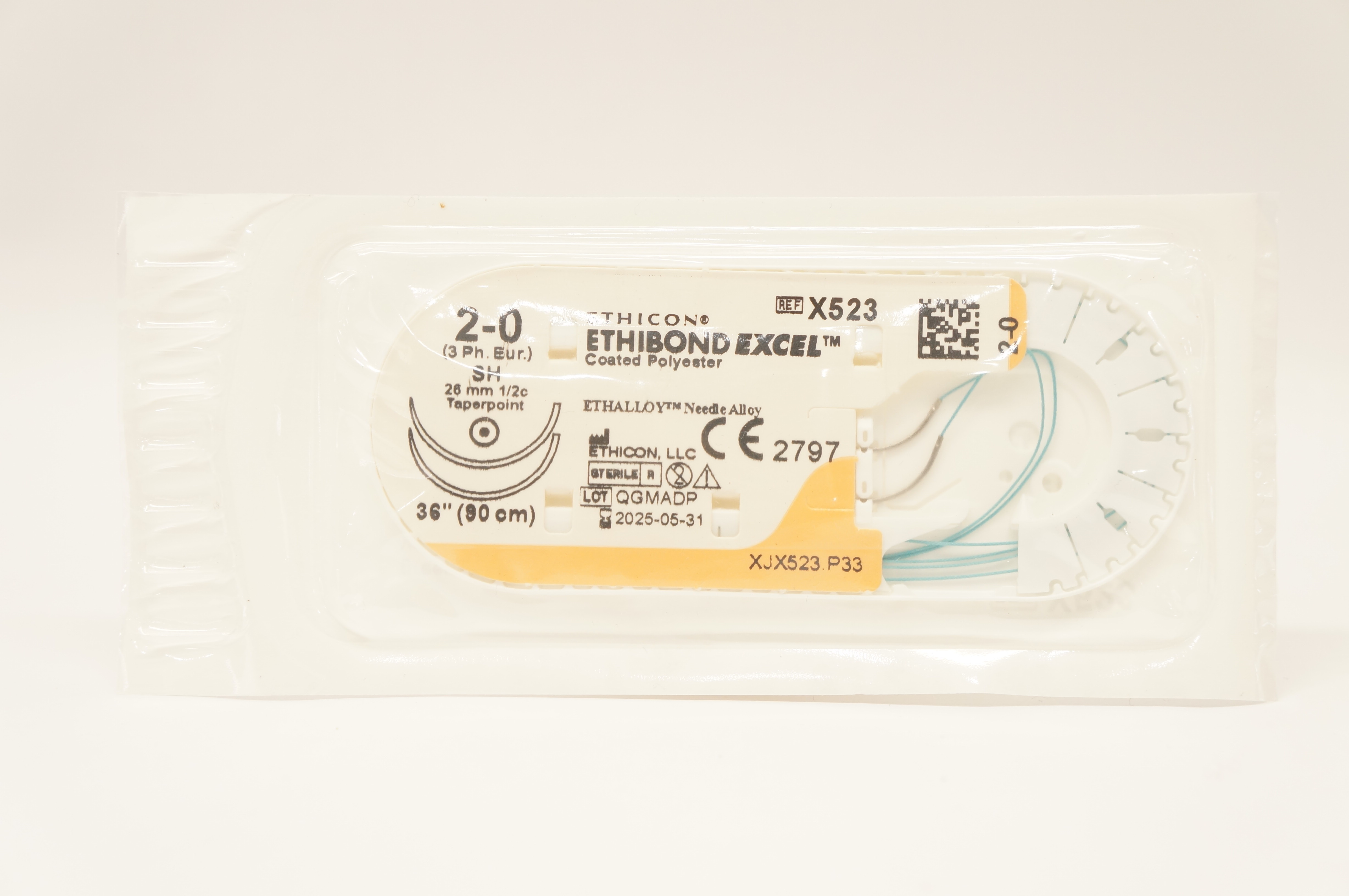 Ethicon X523 2-0 Ethibond Excel Surgical Stre SH 26mm 1/2c Taperpoint, 36inch