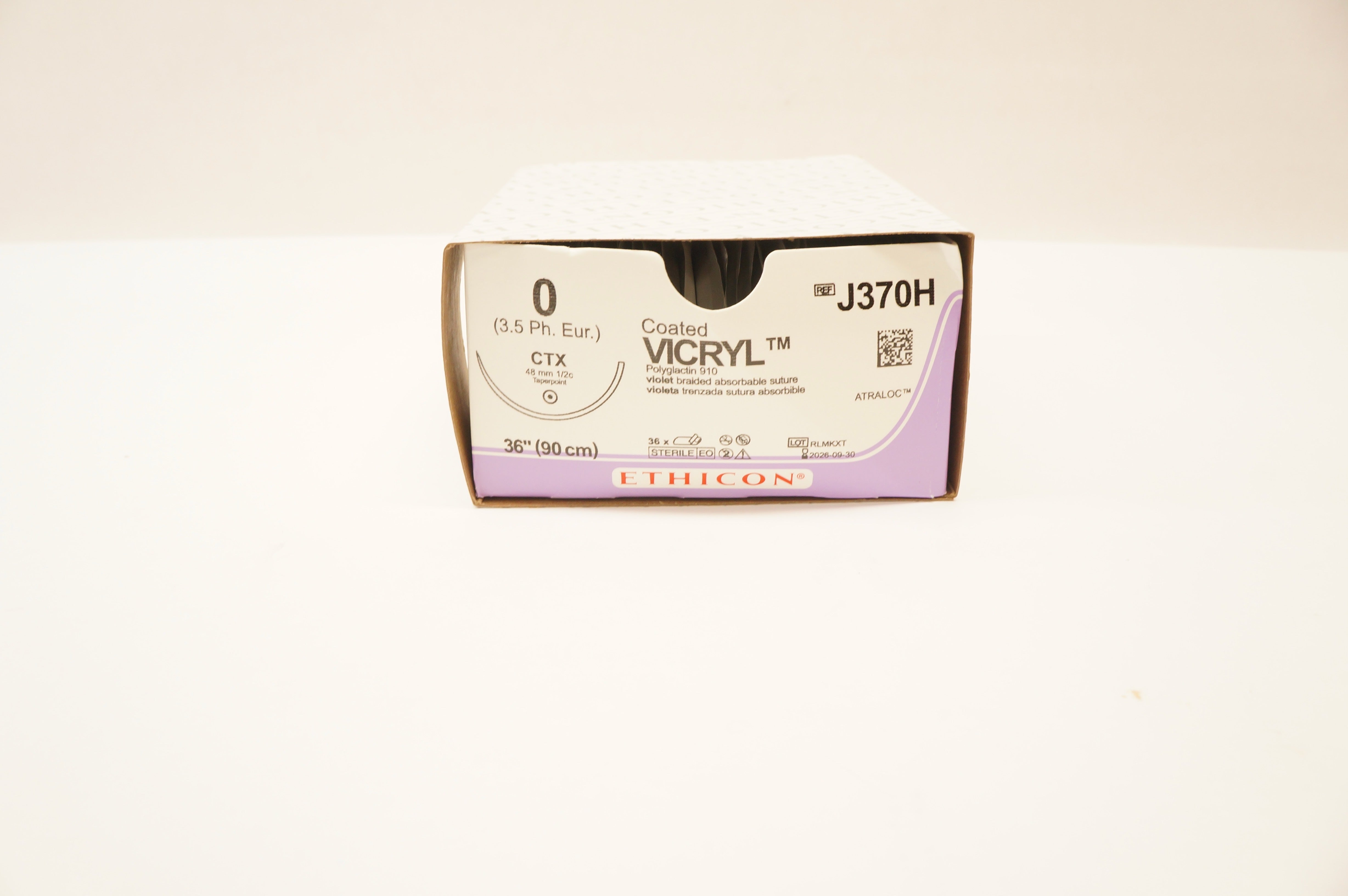 Ethicon J370H 0 Coated Vicryl Stre CTX 48mm 1/2c Taperpoint, 36inch - Box of 36