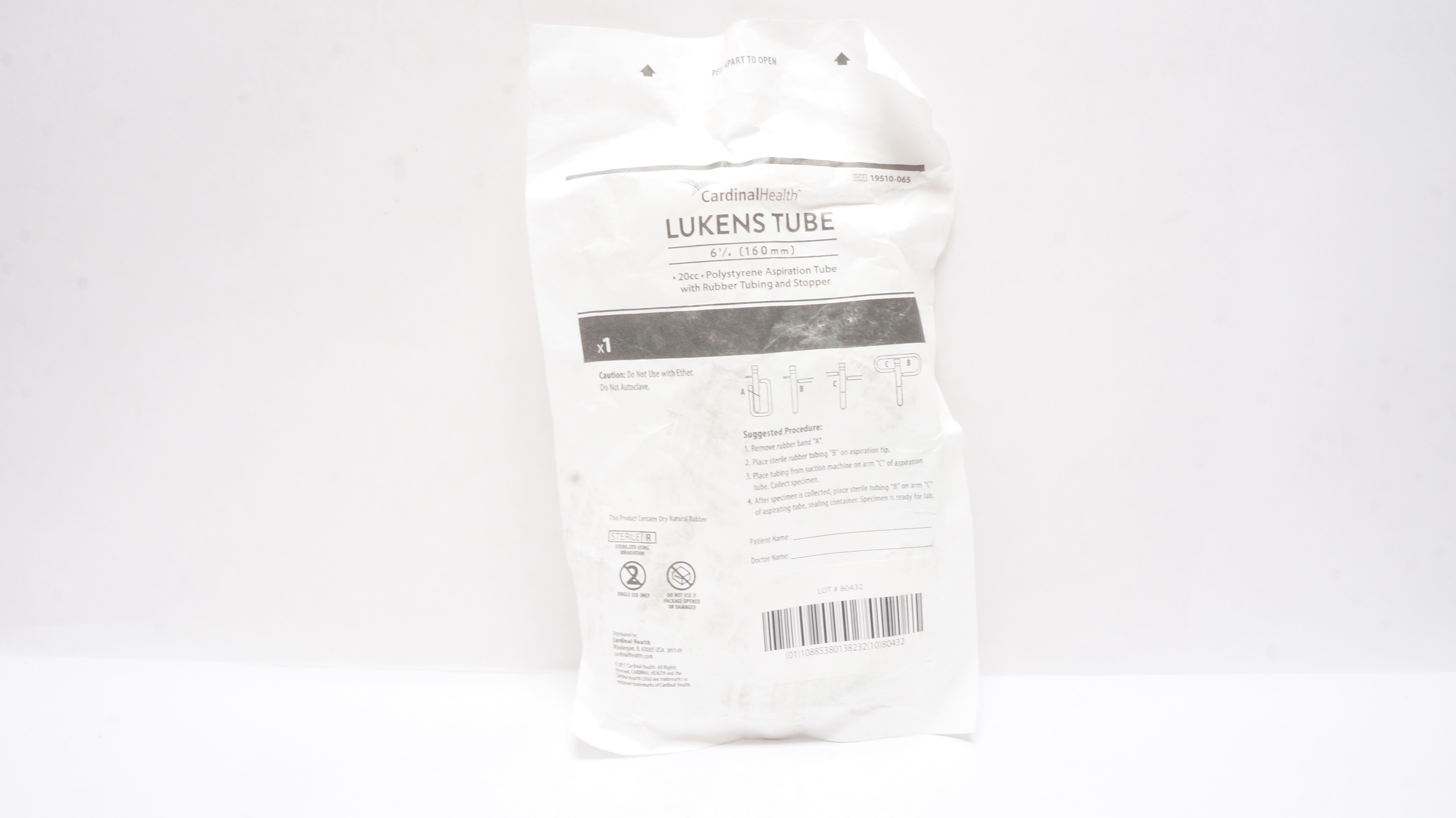 Cardinal Health 19510-065 Lukens Tube 6-1/4inch