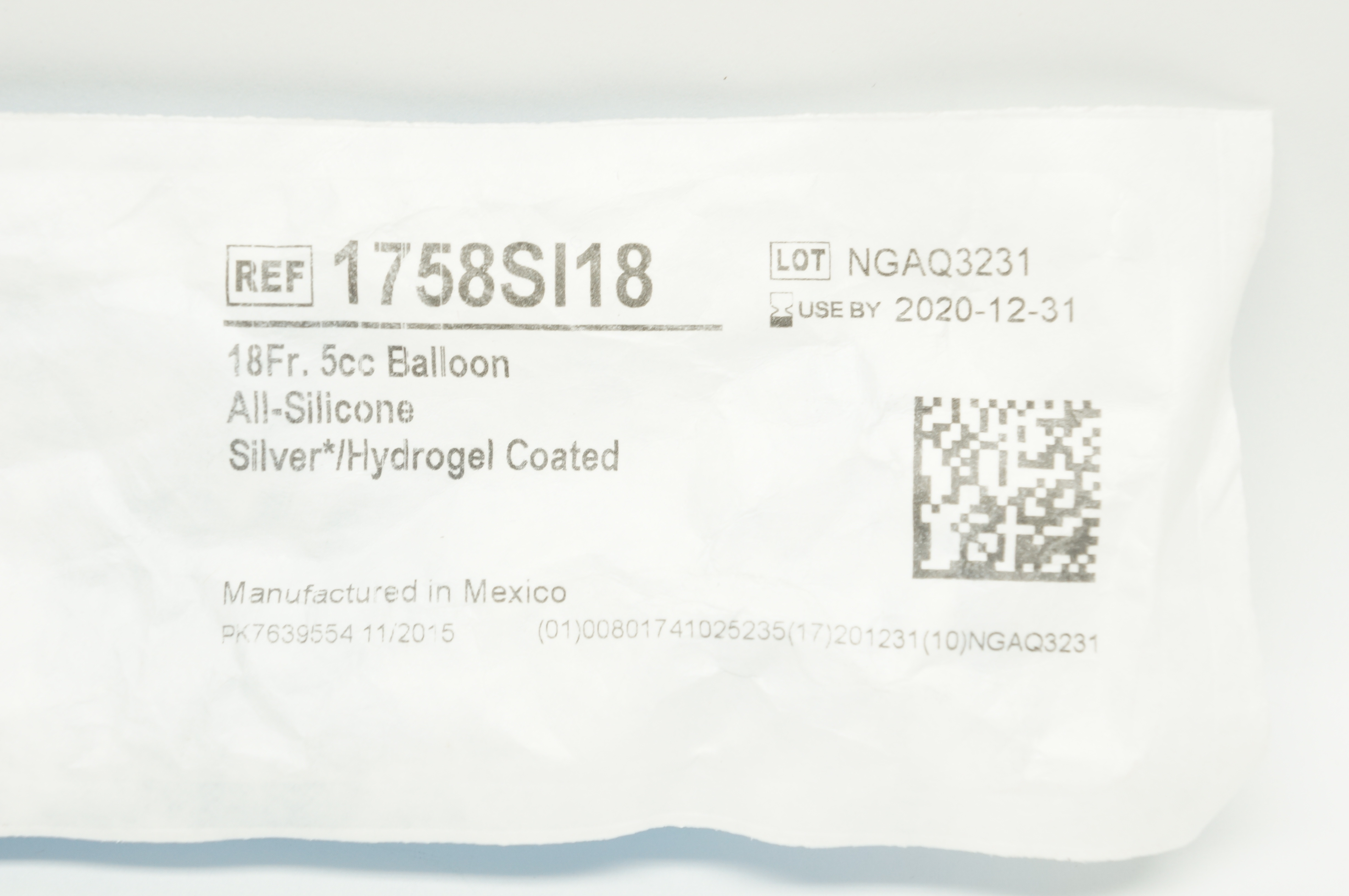 Bard 1758SI18 Lubri-Sil I.C. Anti-Microbial All-Silicone Foley Cath. 18Fr.