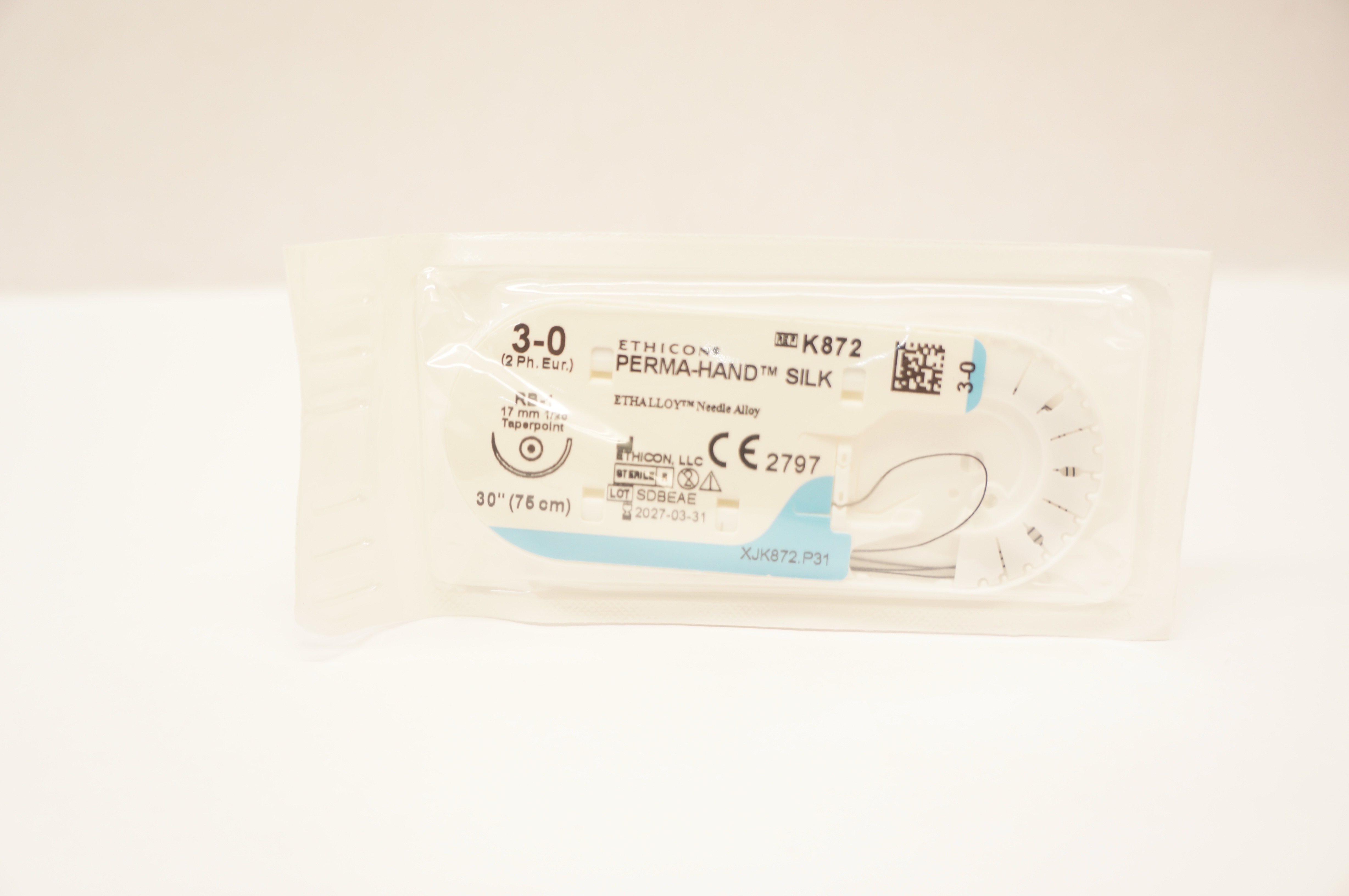 Ethicon K872 3-0 Perma-Hand Silk Stre RB-1 17mm 1/2c Taperpoint, 30inch