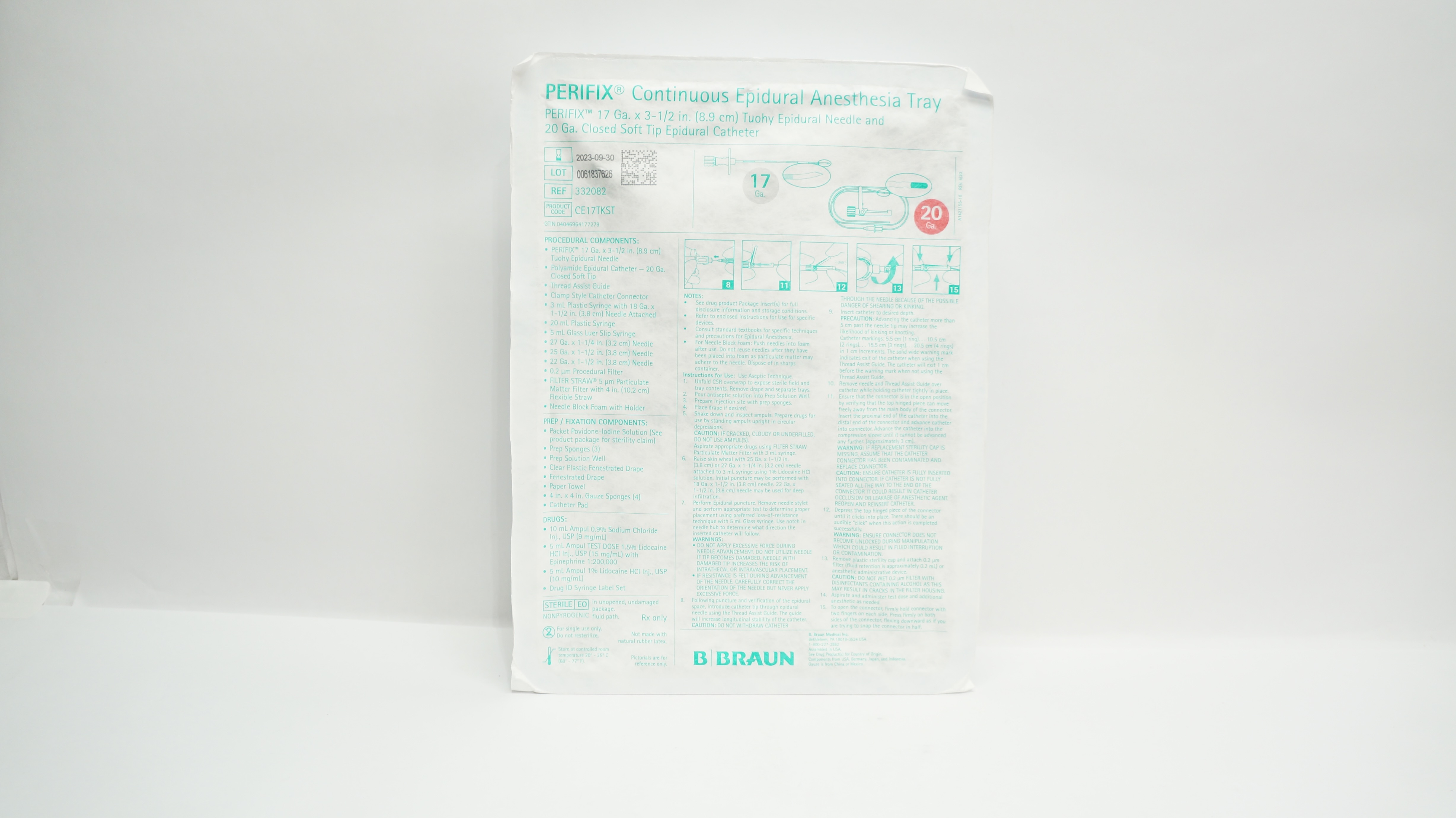 Braun 332082 Perifix Continuous Epidural Anesthesia Tray 17Ga x 3-1/2inch (x)