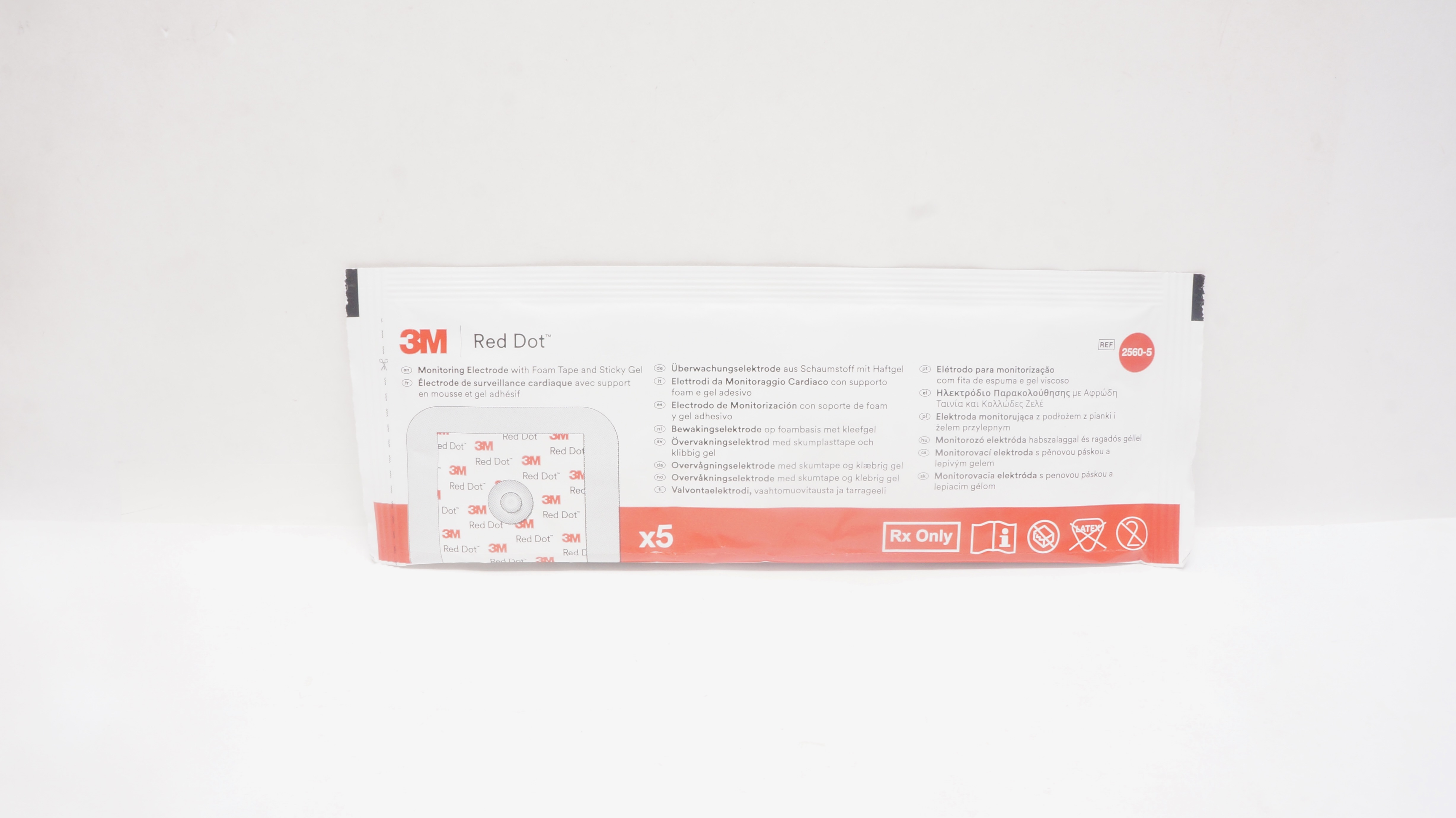 3M 2560-5 Red dot Monitoring Electrode with Foam Tape and Sticky Gel - Pack of 5