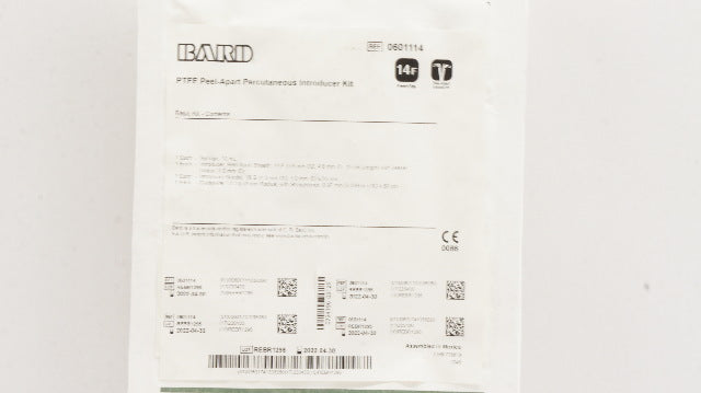 Bard 0601114 PTFE Peel-Apart Percutaneous Introducer Kit (x)