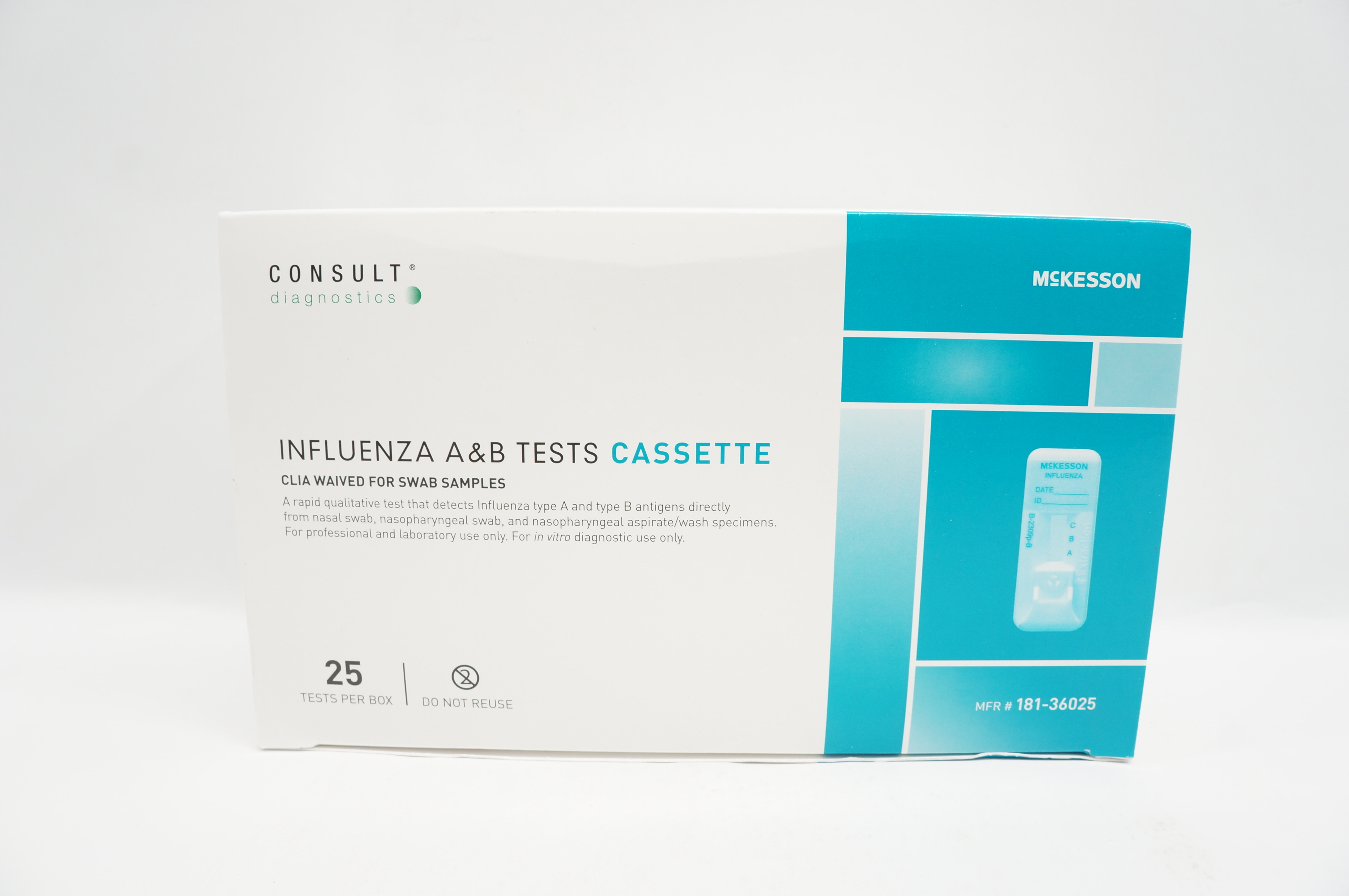 McKesson Medical 181-36025 Consult Influenza A&B Tests Cassette - Box of 25