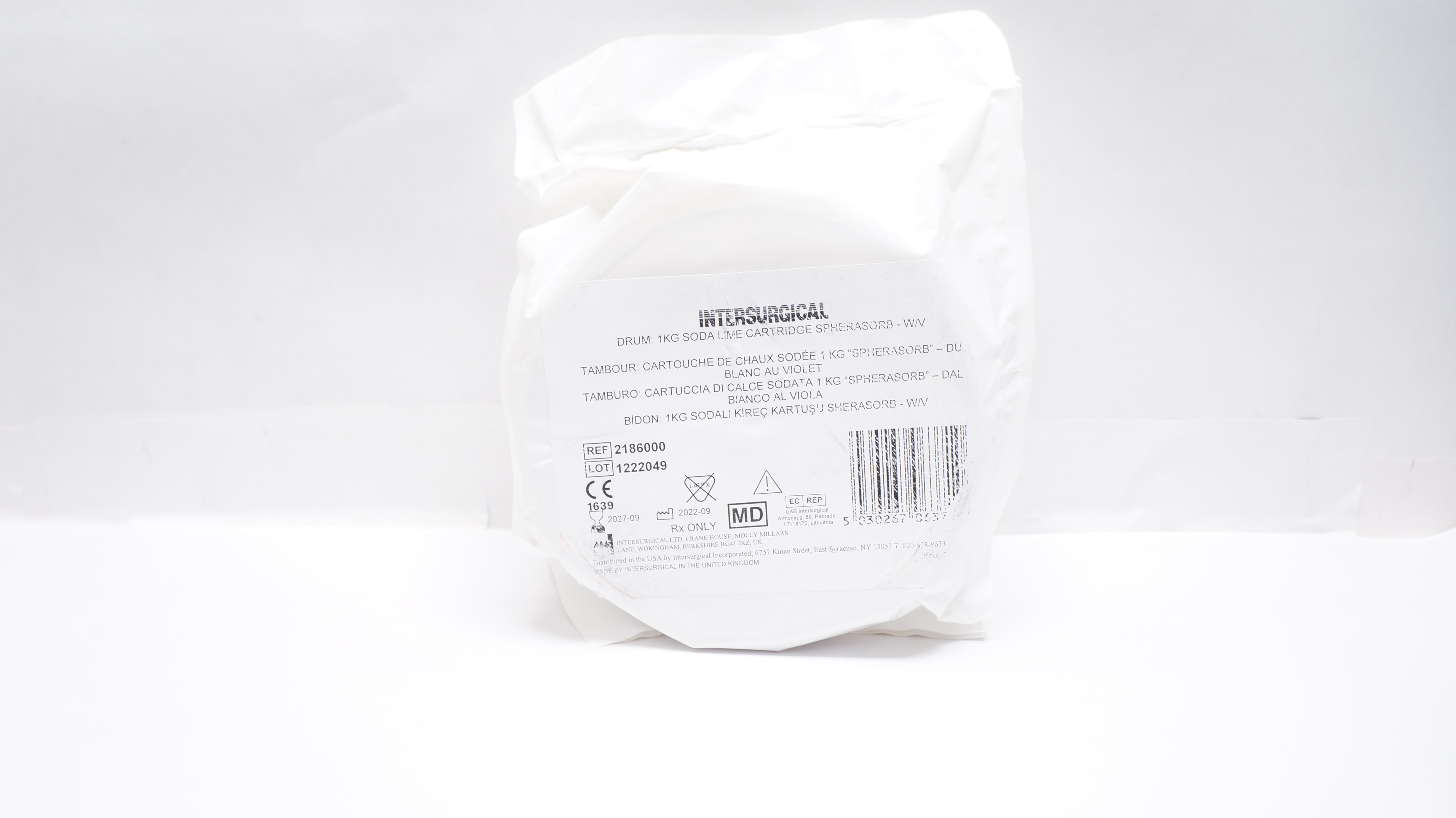 Intersurgical 2186000 The Drum 1kg. Soda Lime Cartridge Spherasorb W/V