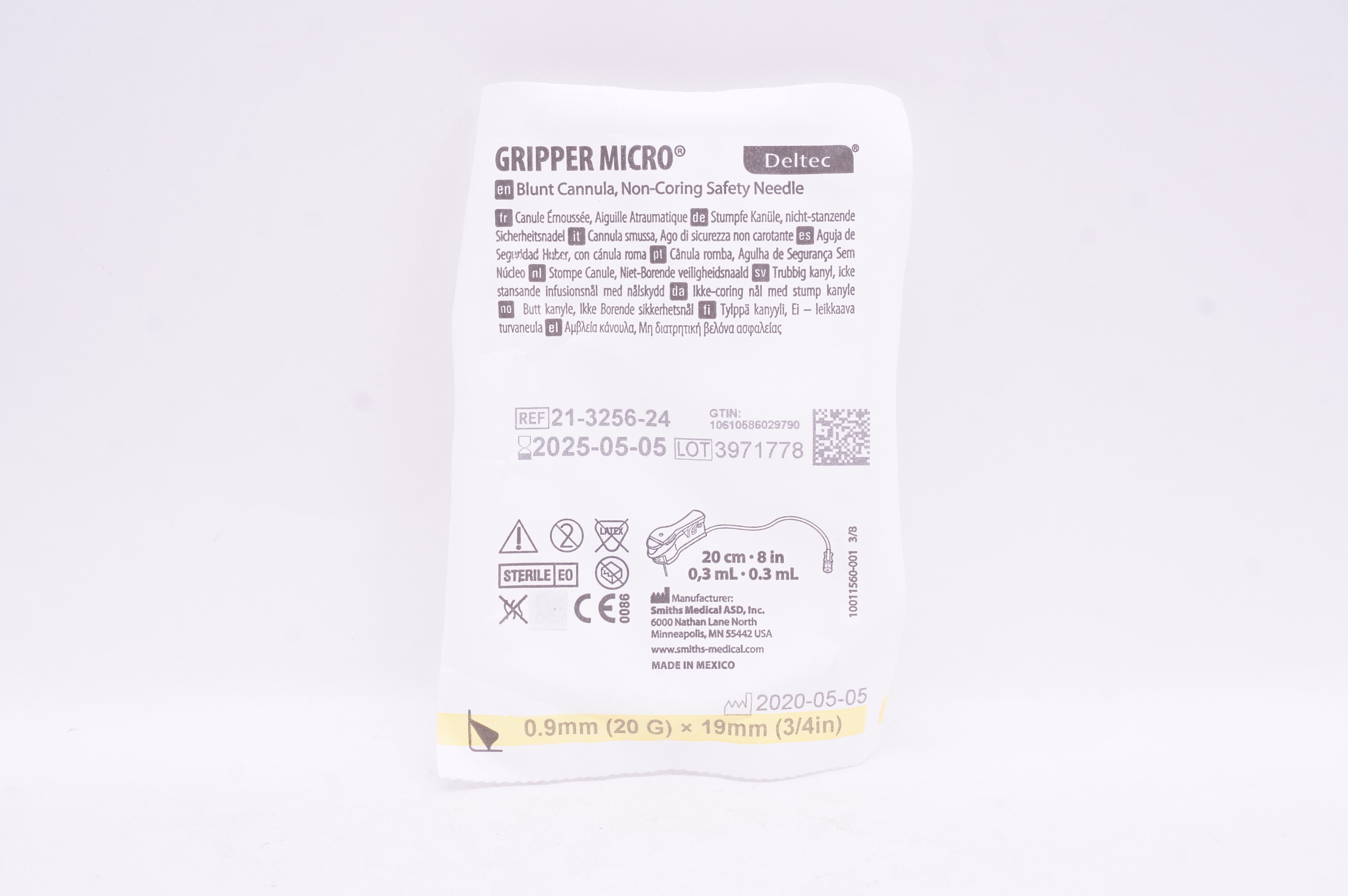 Smith Medical 21-3256-24 Gripper Micro Blunt Cannula Non-Coring Safety Needle