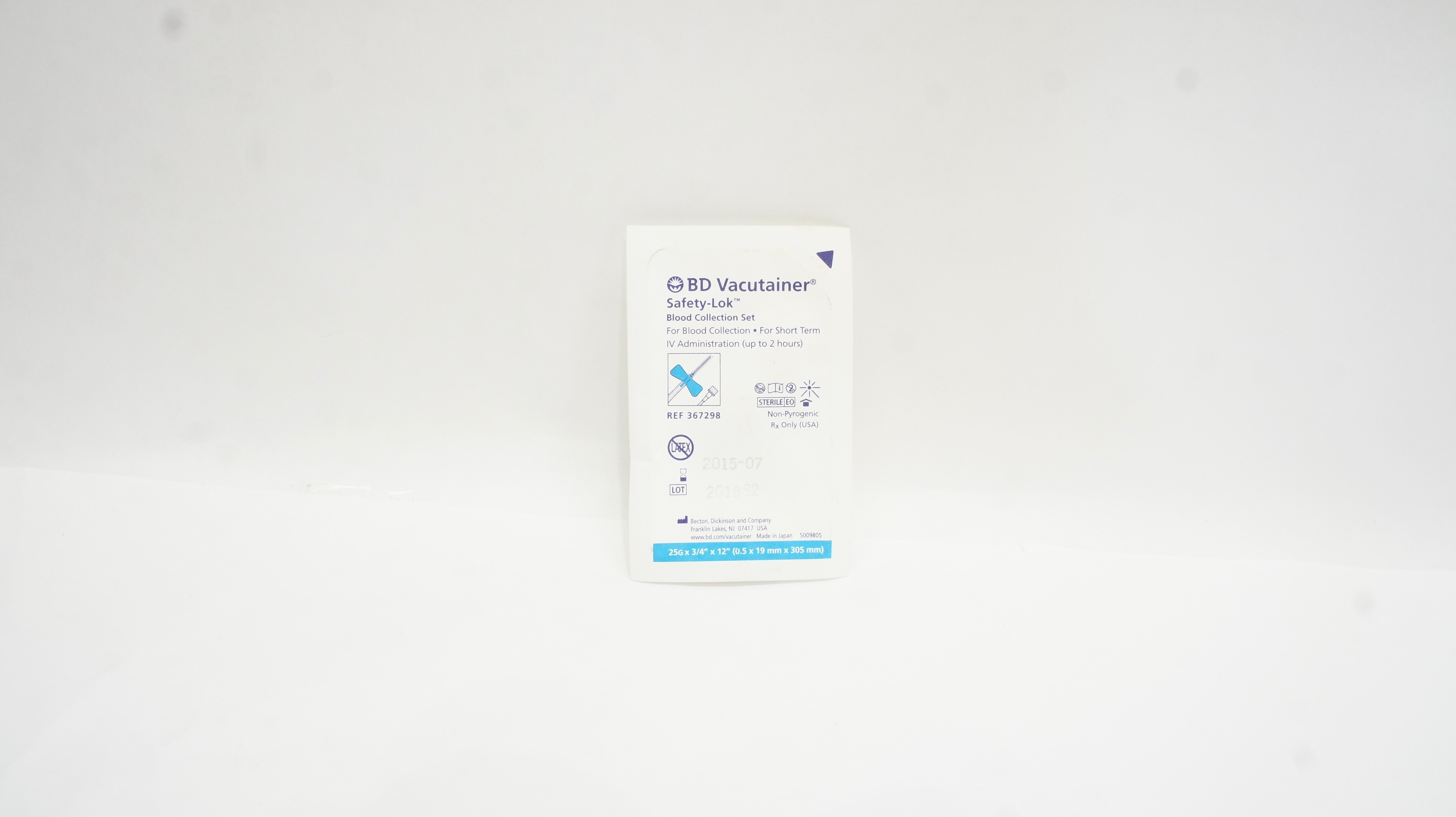 BD 367298 Vacutainer Safety-Lok Blood Collection Set 25G x 3/4inch x 12inch (x)