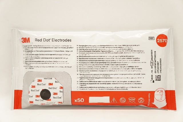 3M 2570 Red Dot Radiolucent Monitoring Electrodes - Pack of 50