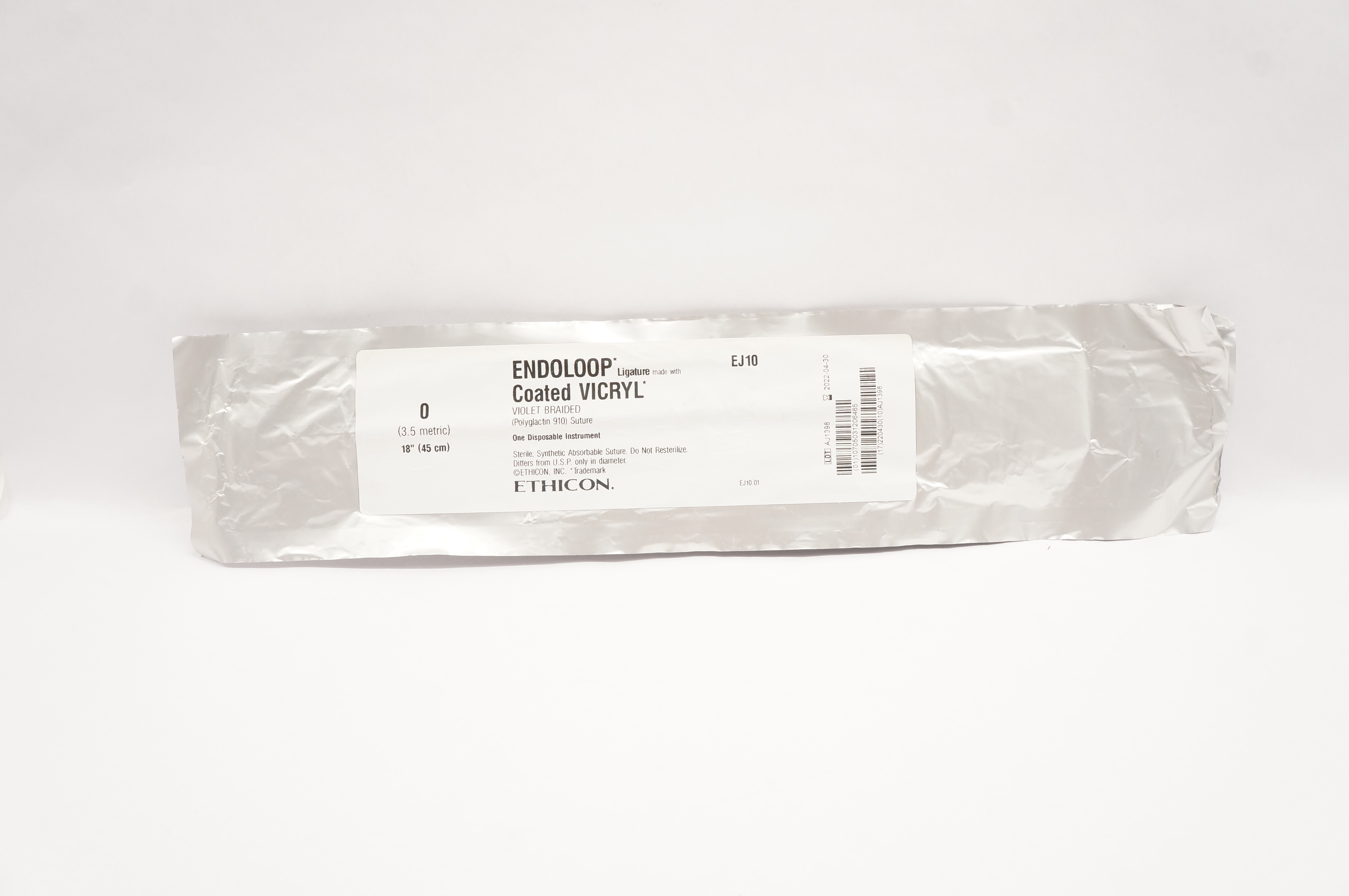 Ethicon EJ10 0 ENDOLOOP Ligature Made with COATED VICRYL 18inch (x)