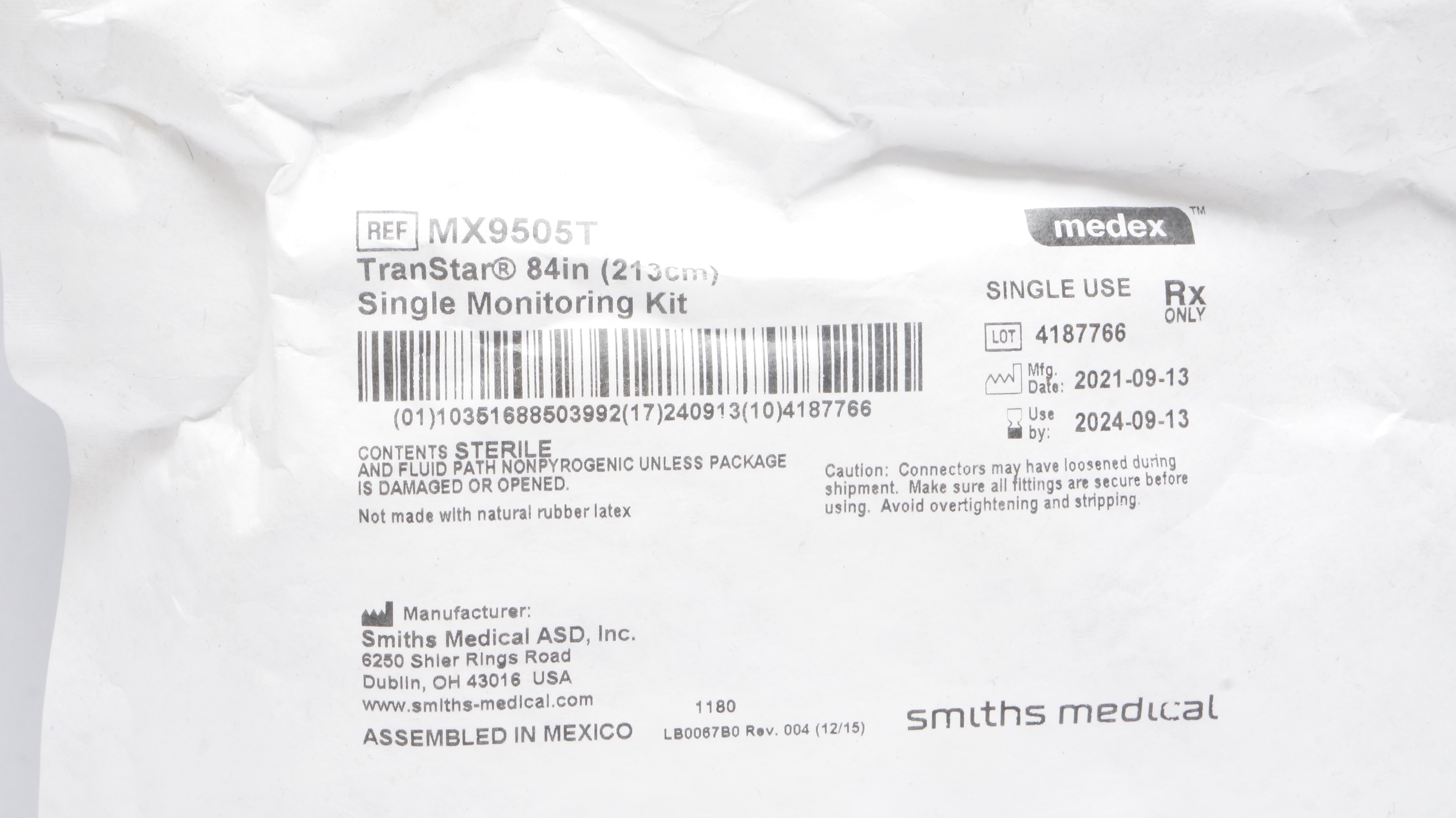 Smiths Medical MX9505T Medex TranStar Single Monitoring Kit 84inch (x)