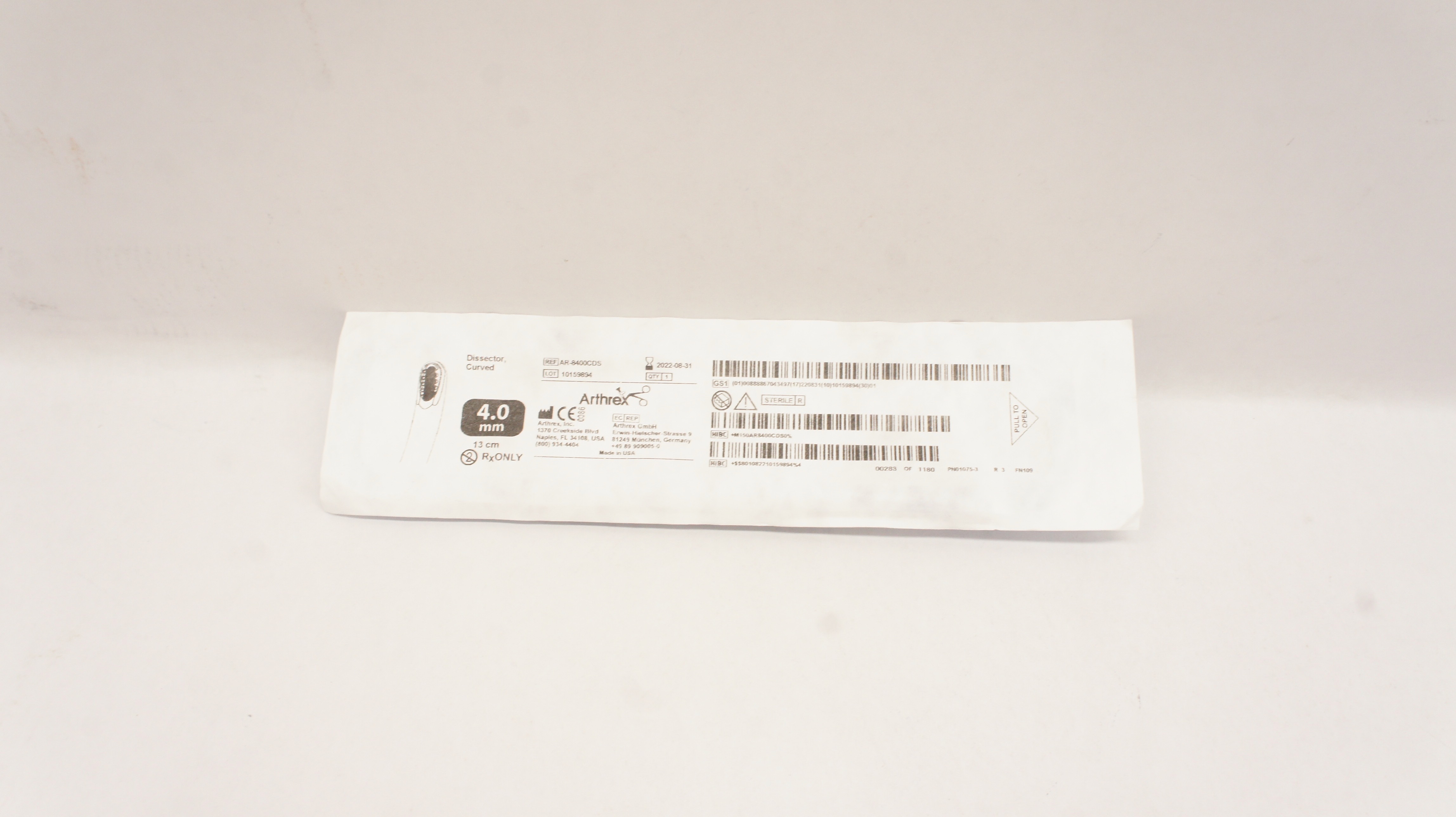 Arthrex AR-8400CDS Dissectror, Curved 4.0mm x 13cm (x)