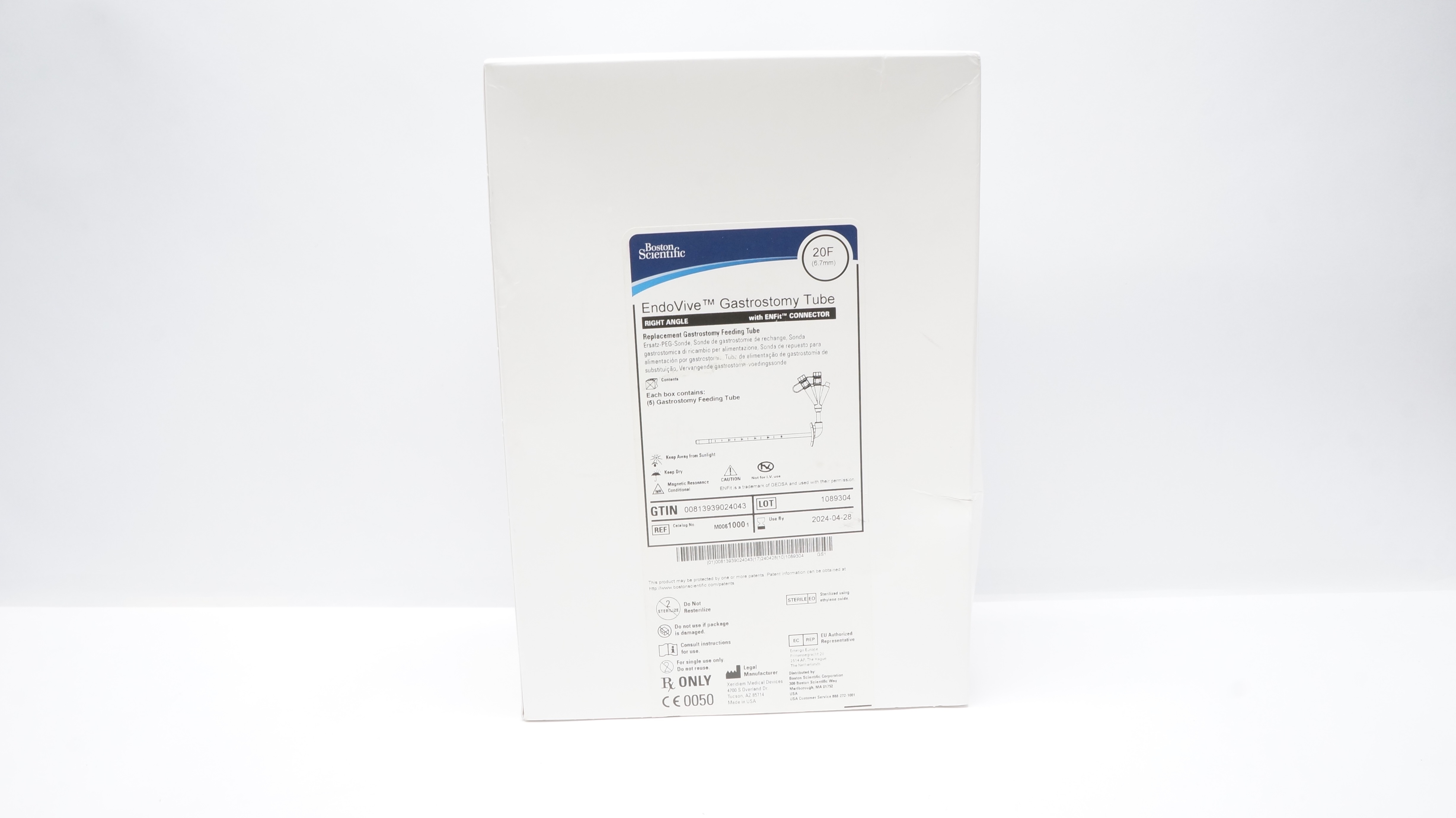 Boston Scientific 1000 EndoVie Gastrostomy Tube 20F w/ENFit Connector(x)-Box of 5