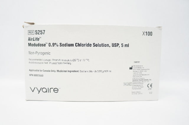 Vyaire 5257 AirLife Modudose 0.9% Sodium Chloride Solution USP 5ml (x)-Box of 72