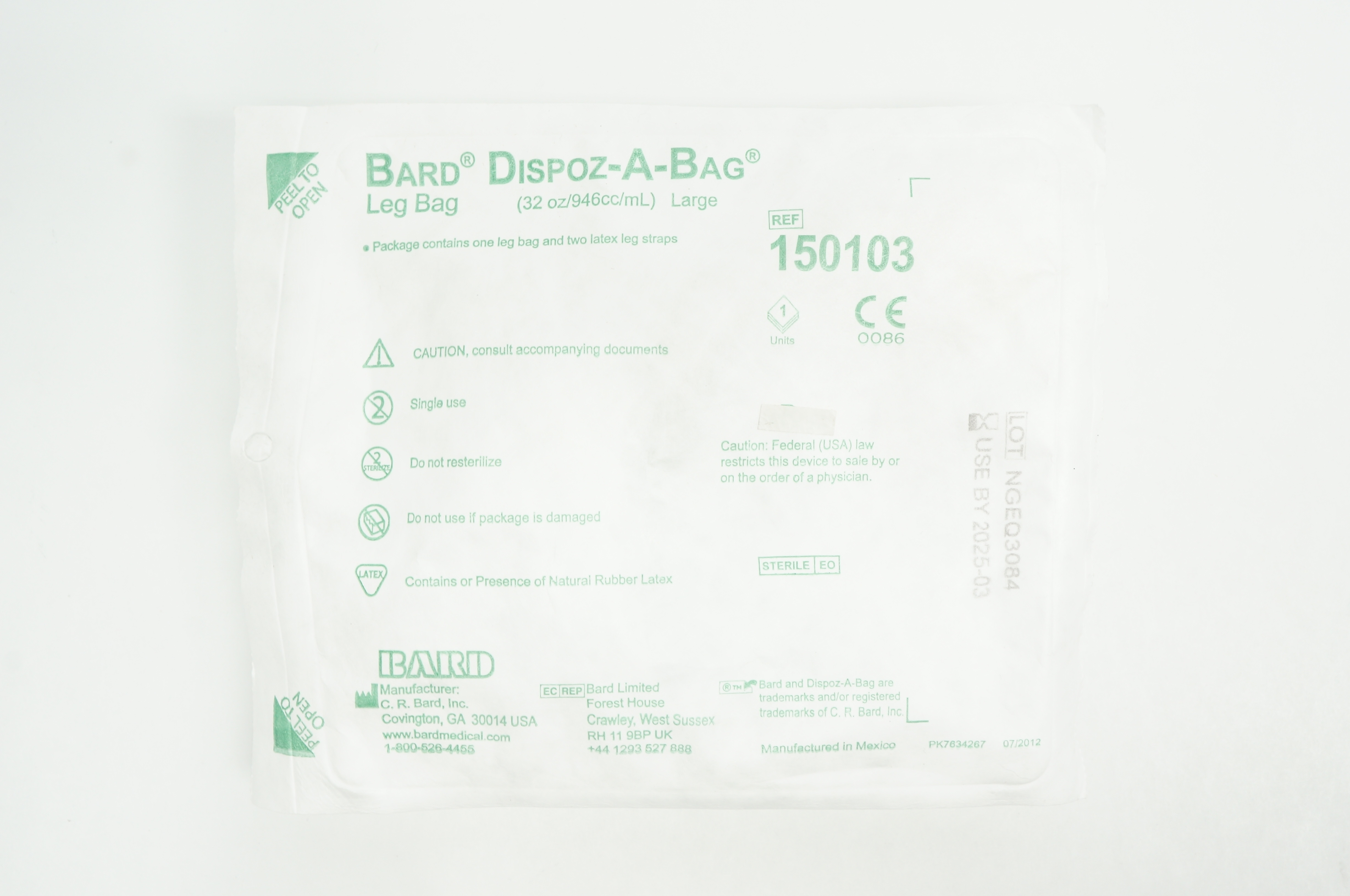 Bard 150103 Dispoz-A-Bag Leg Bag, Large