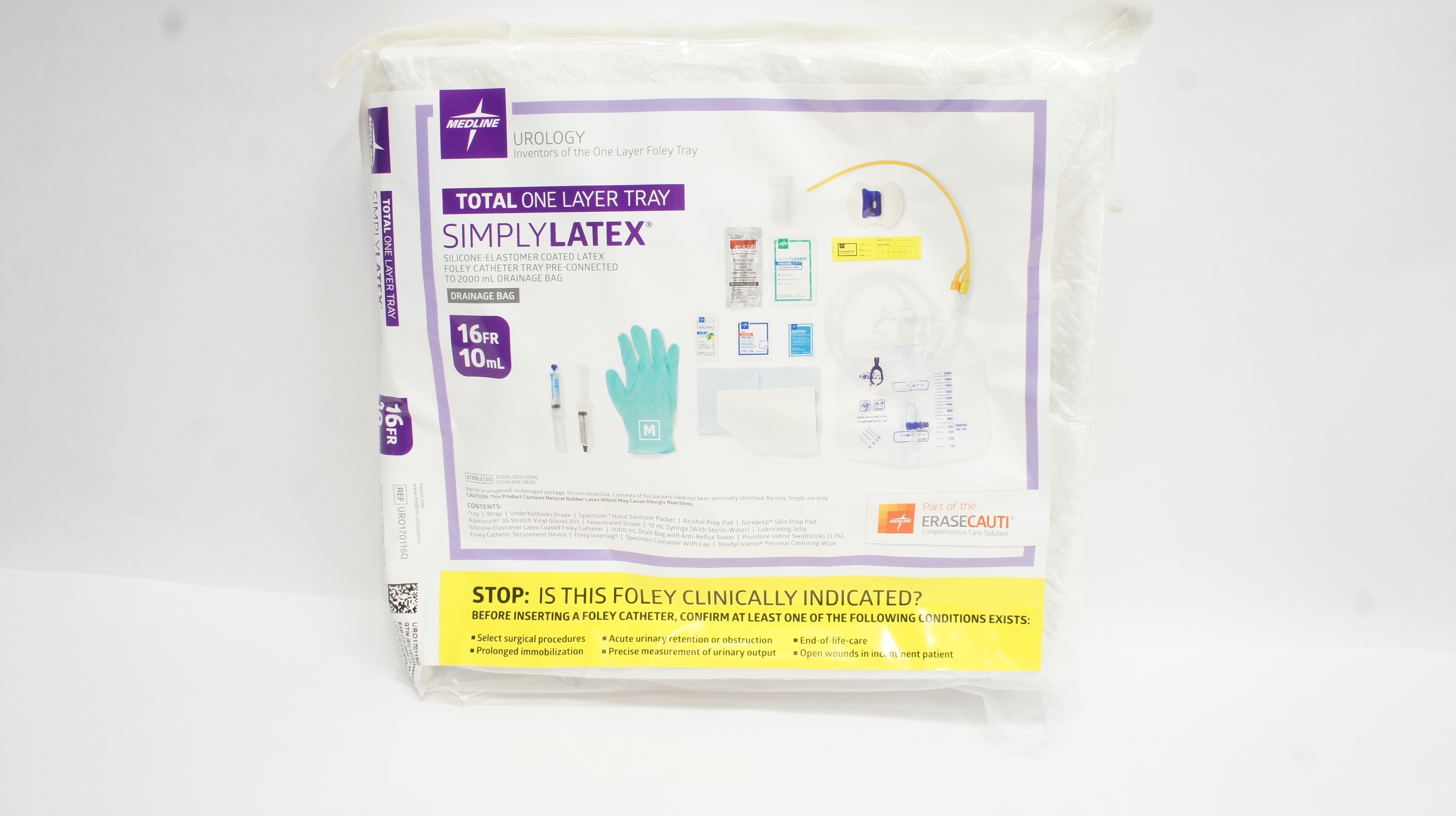 Medline URO170116Q Urology Total One Layer Tray 16Fr x 10mL, Size M