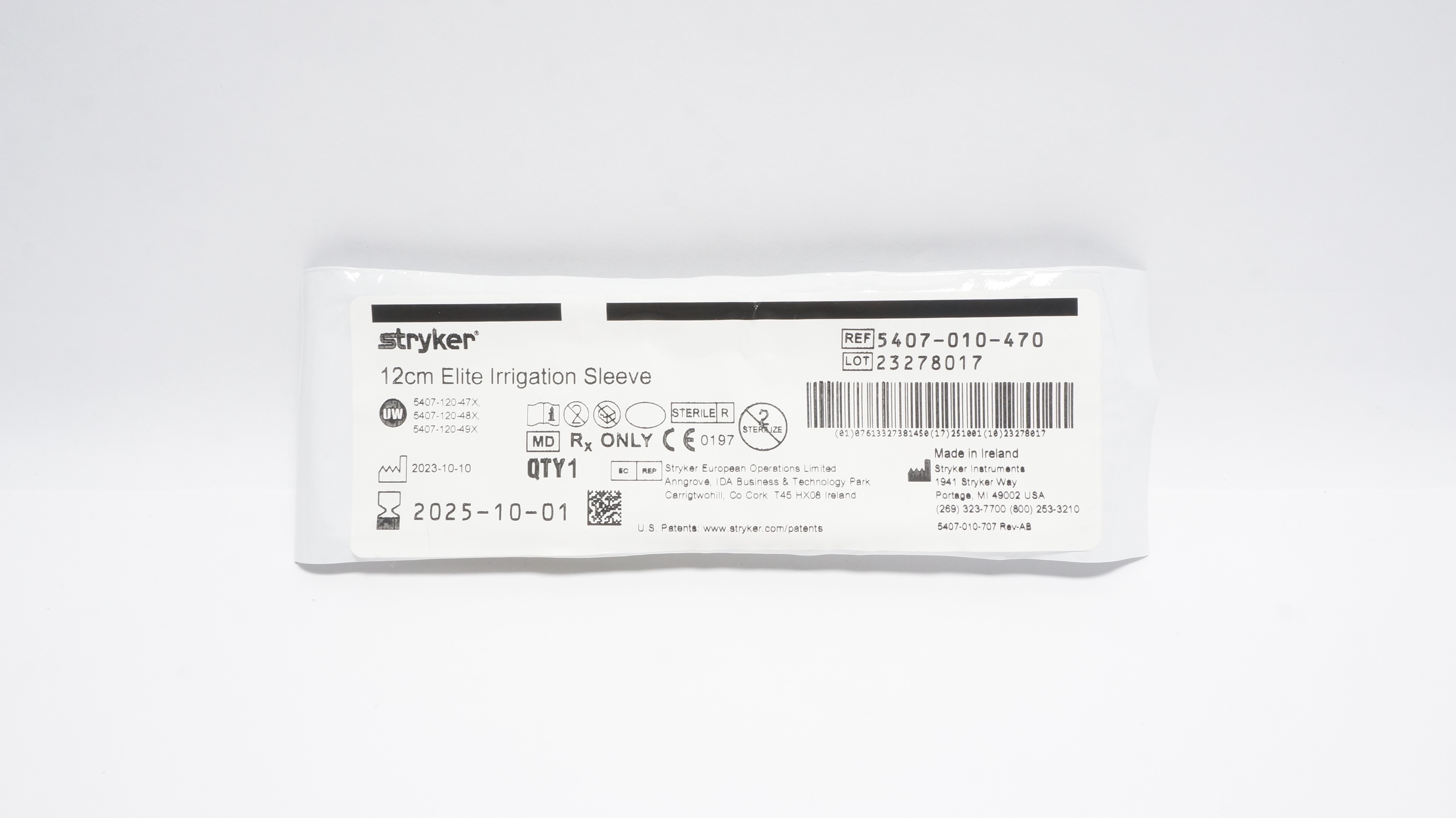 Stryker 5407-010-470 Elite Irrigation Sleeve, 12cm (x)