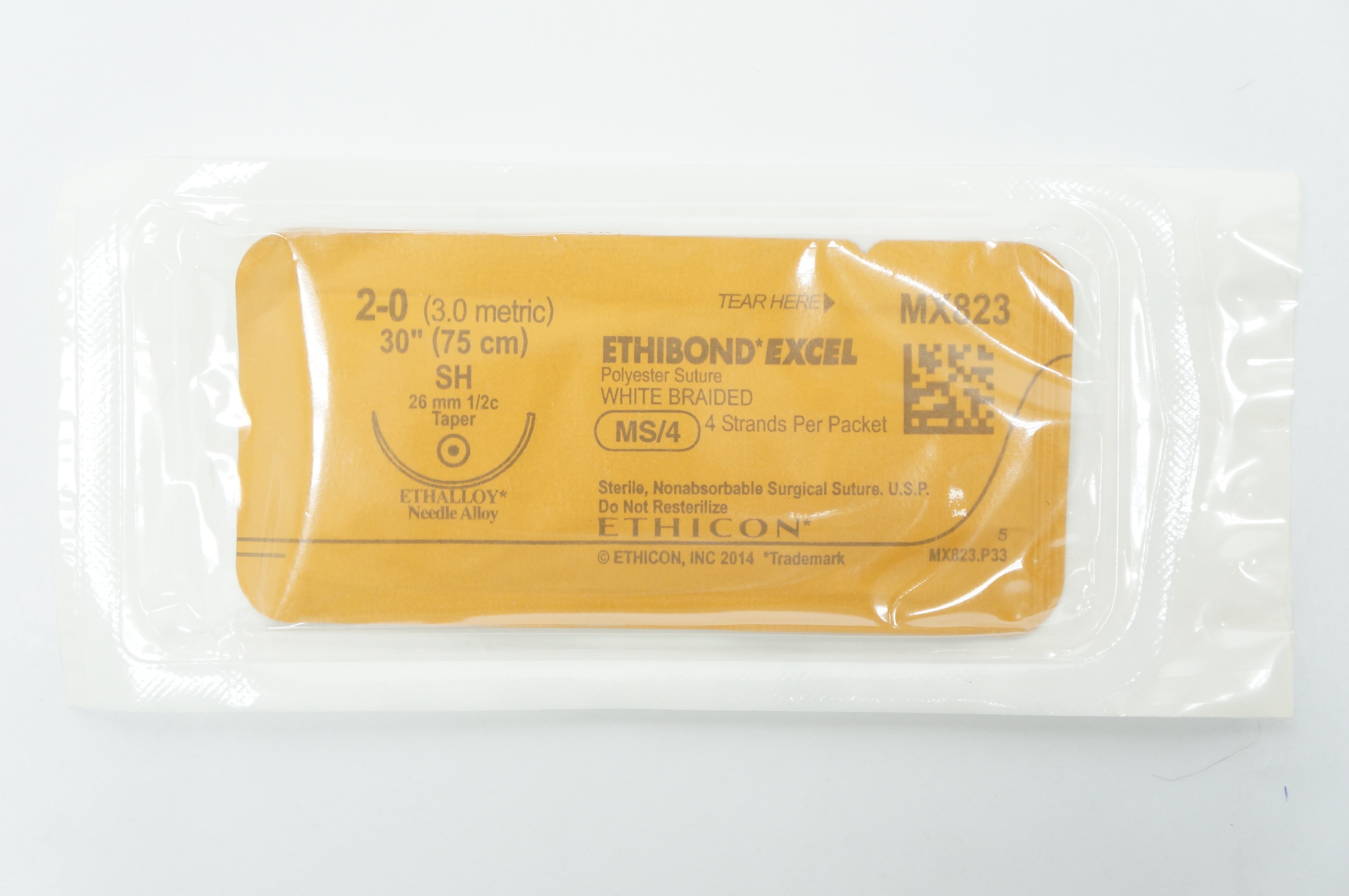 Ethicon MX823 2-0 ETHIBOND EXCEL, SH, 26mm 1/2c Taper, 30inch