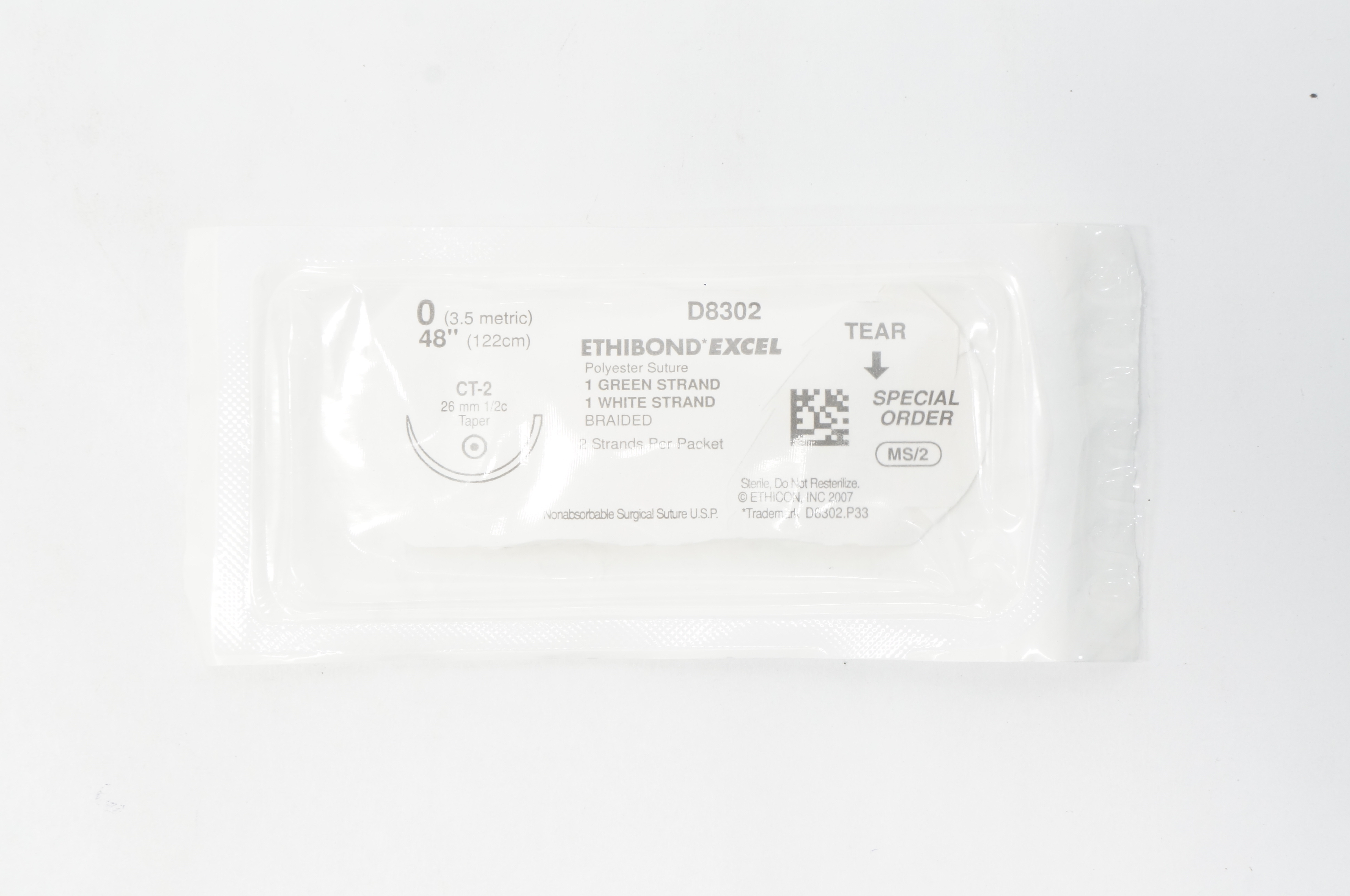 Ethicon D8302 Polyester Stre. MS/2 Braided 0 48inch Taper 26mm