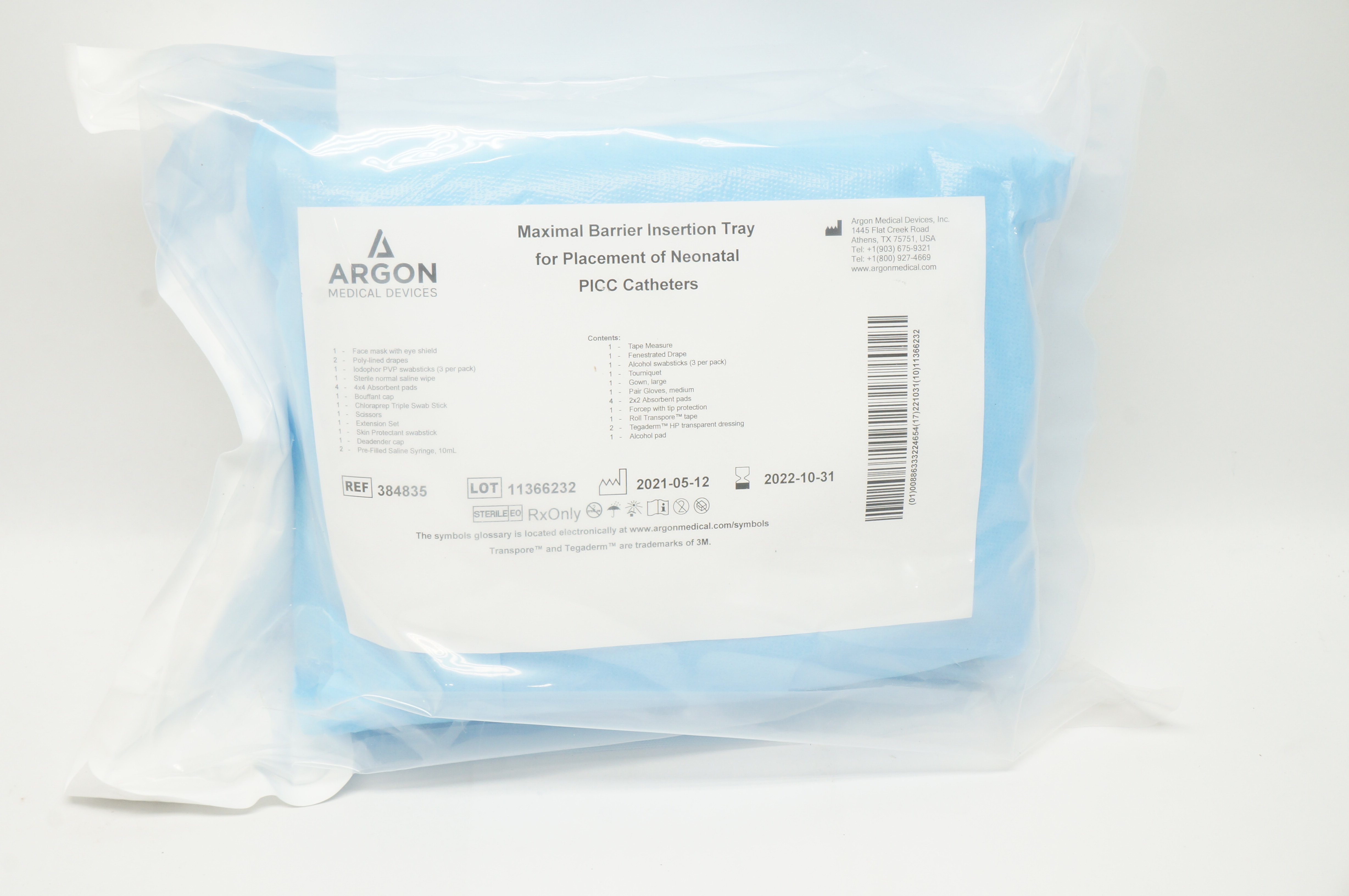 Argon 384835 Maximal Barrier Insertion Tray For Placement of Neonatal PICC Cath.