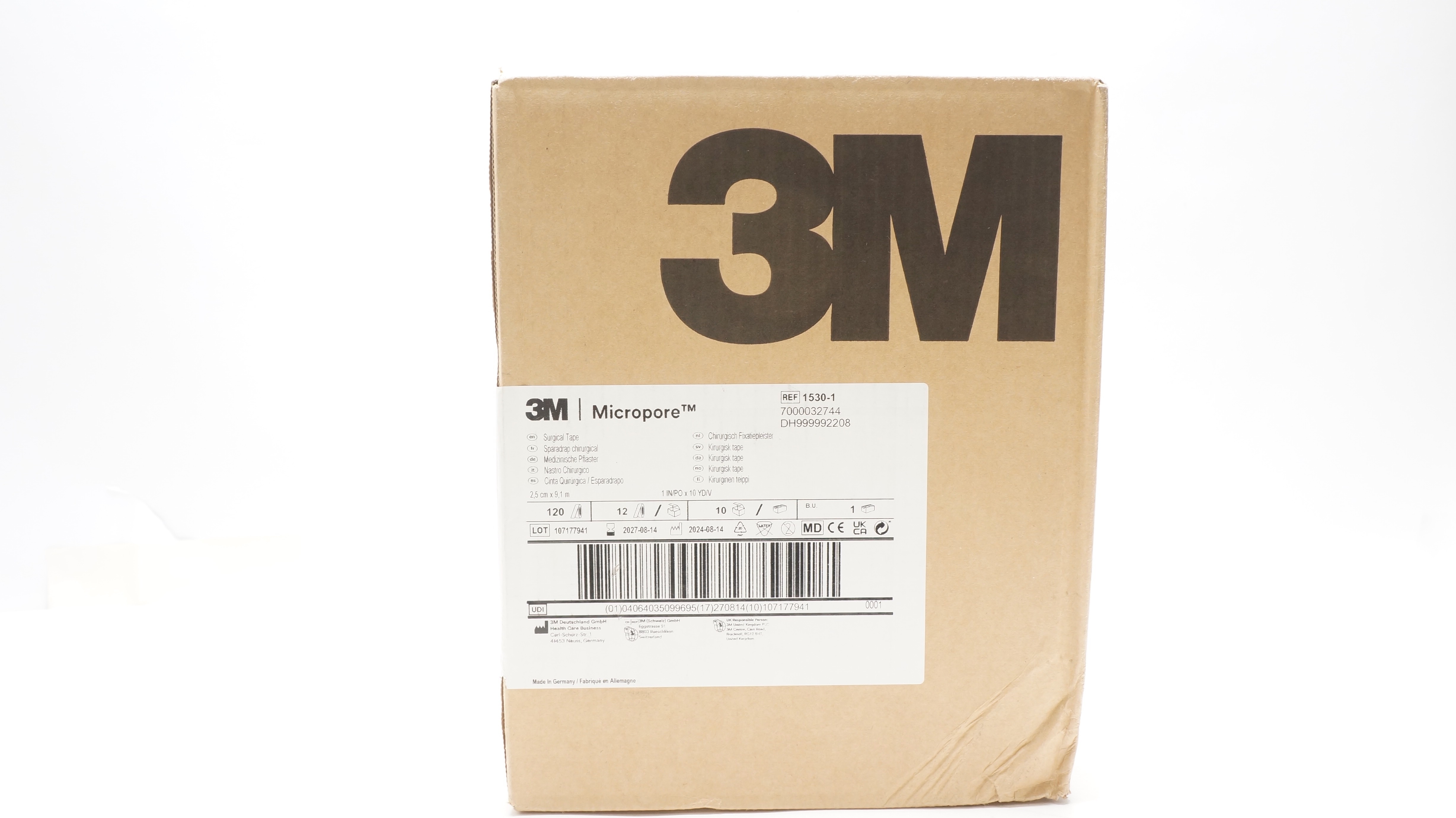 3M 1530-1 Micropore Hypoallergenic Surgical Tape 1 inch x 10 yd - Box of 120